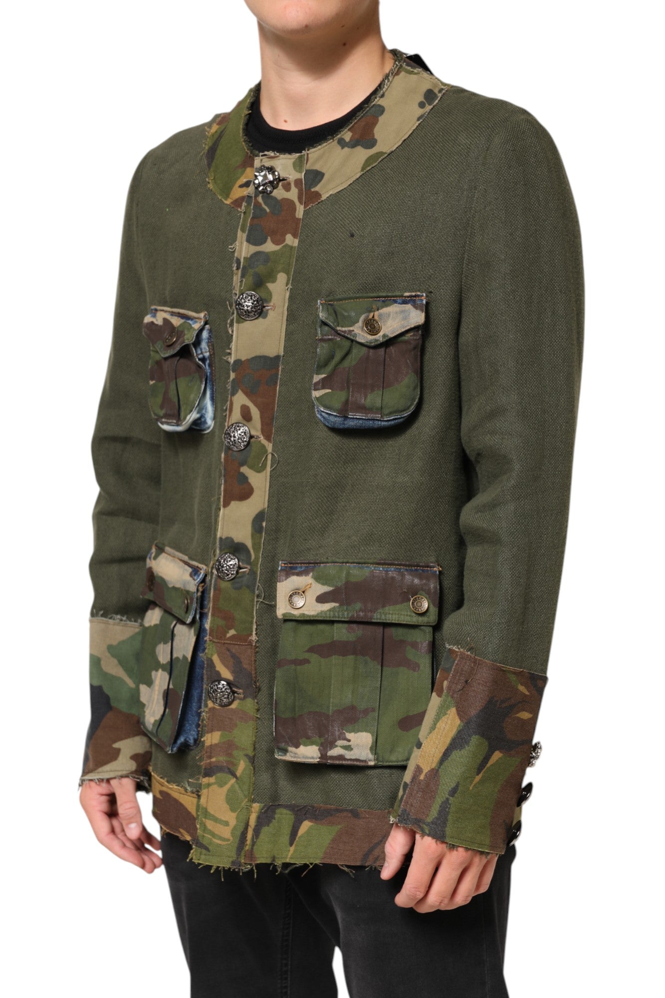 Veste boutonnée en lin camouflage marron Dolce & Gabbana