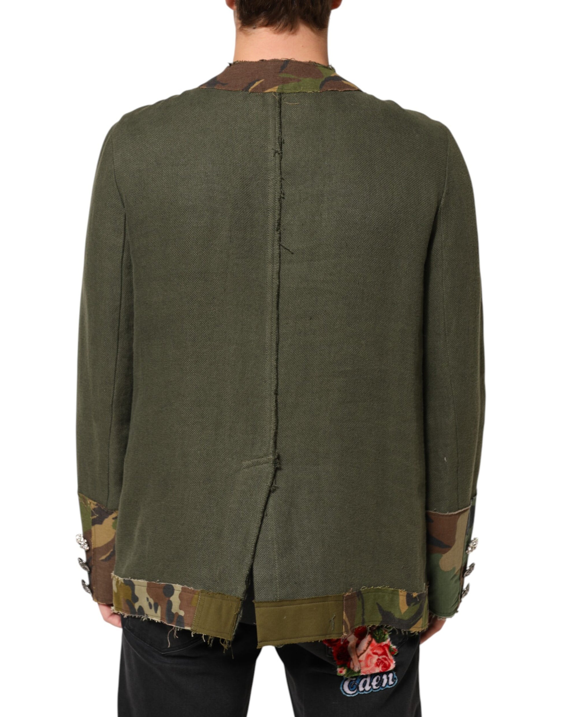 Veste boutonnée en lin camouflage marron Dolce & Gabbana