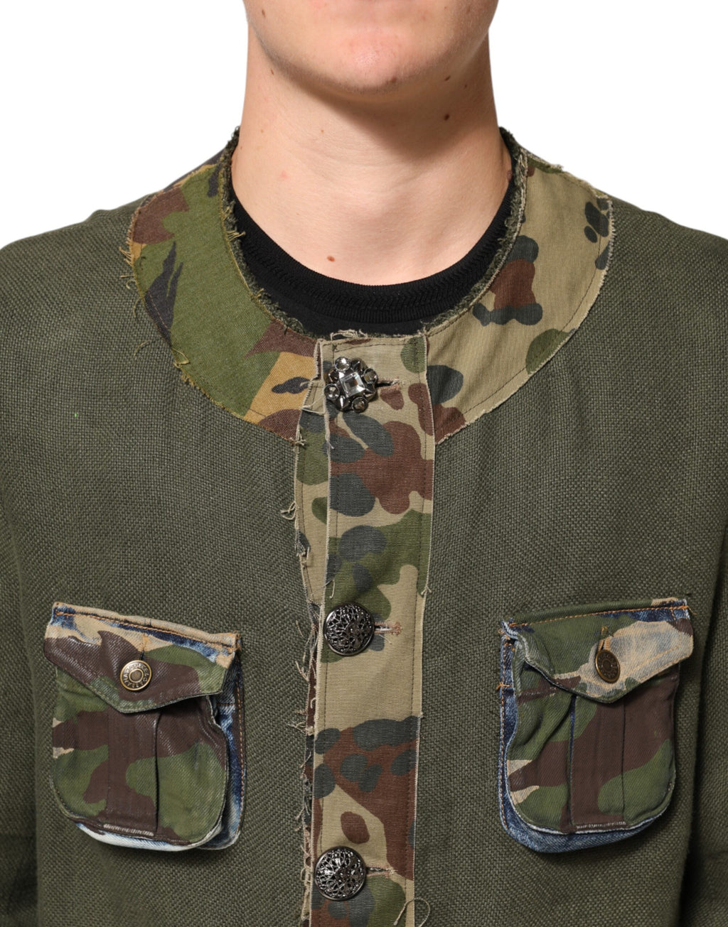 Veste boutonnée en lin camouflage marron Dolce & Gabbana
