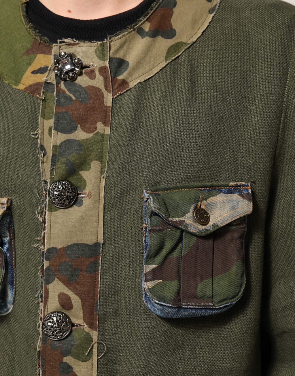 Veste boutonnée en lin camouflage marron Dolce & Gabbana