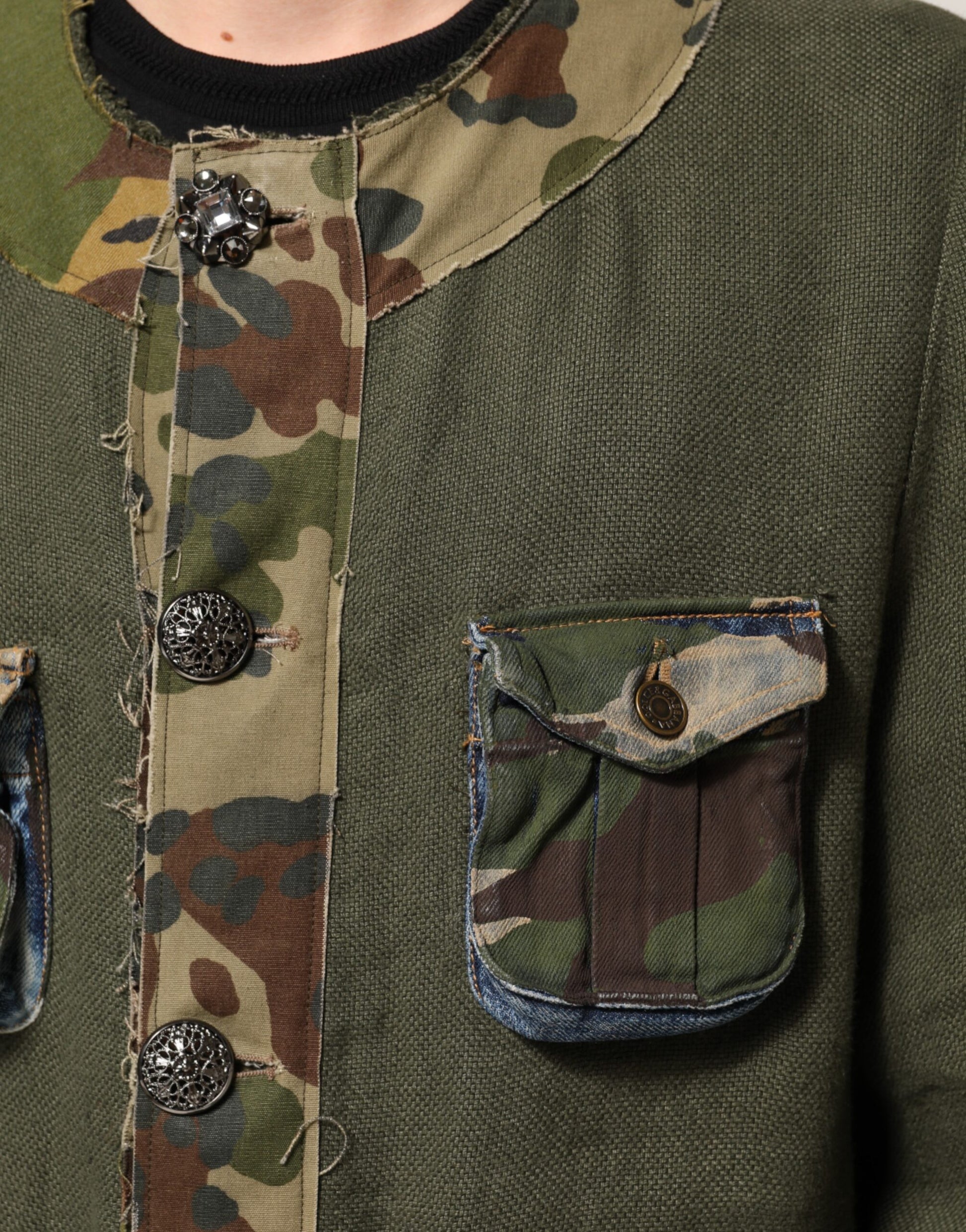 Veste boutonnée en lin camouflage marron Dolce & Gabbana