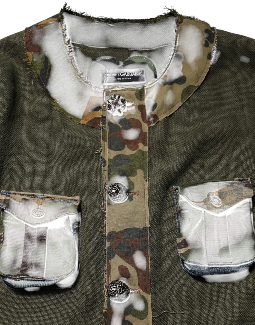 Veste boutonnée en lin camouflage marron Dolce & Gabbana