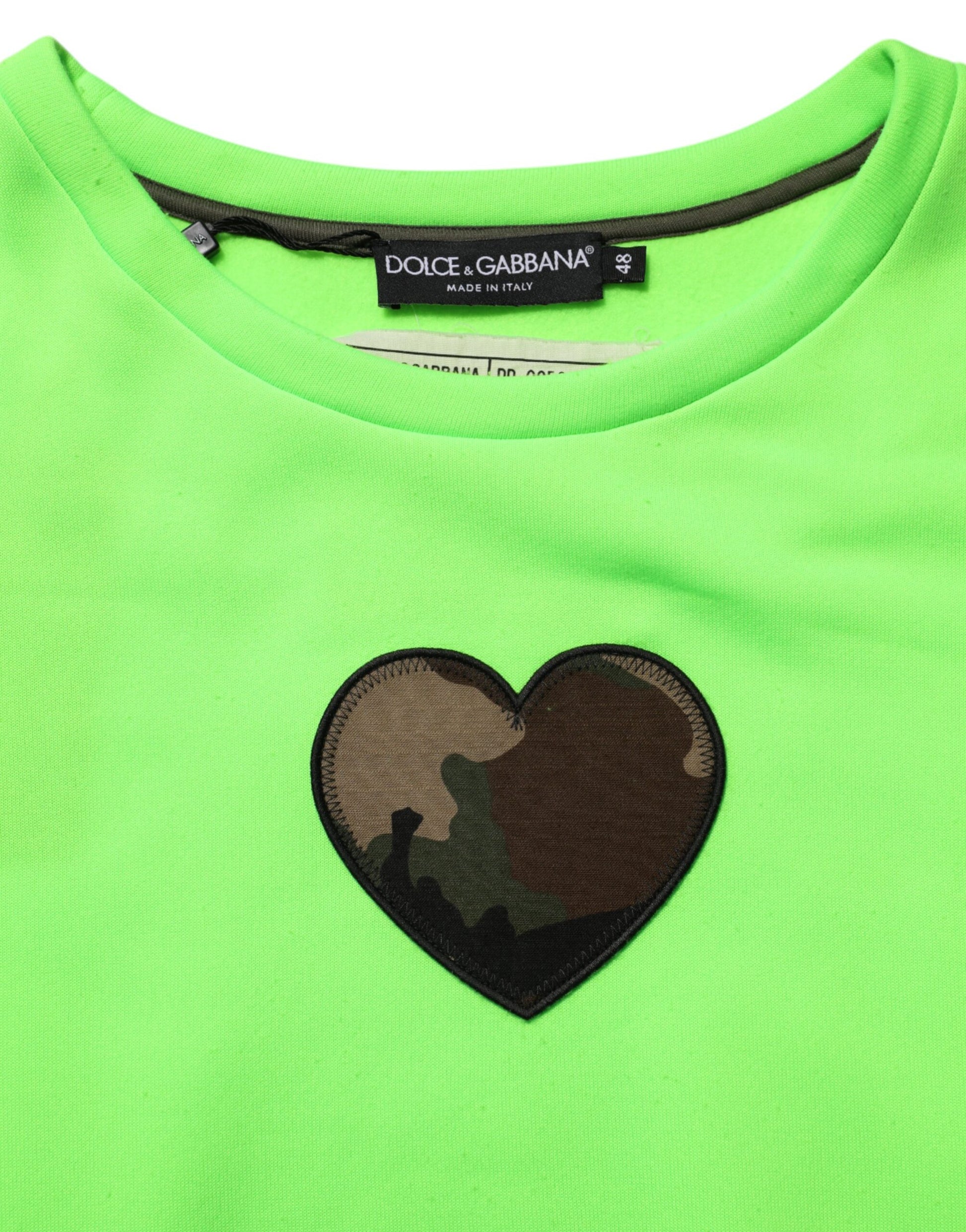 Dolce & Gabbana Green Patchwork Heart Men Sweatshirt Sweater