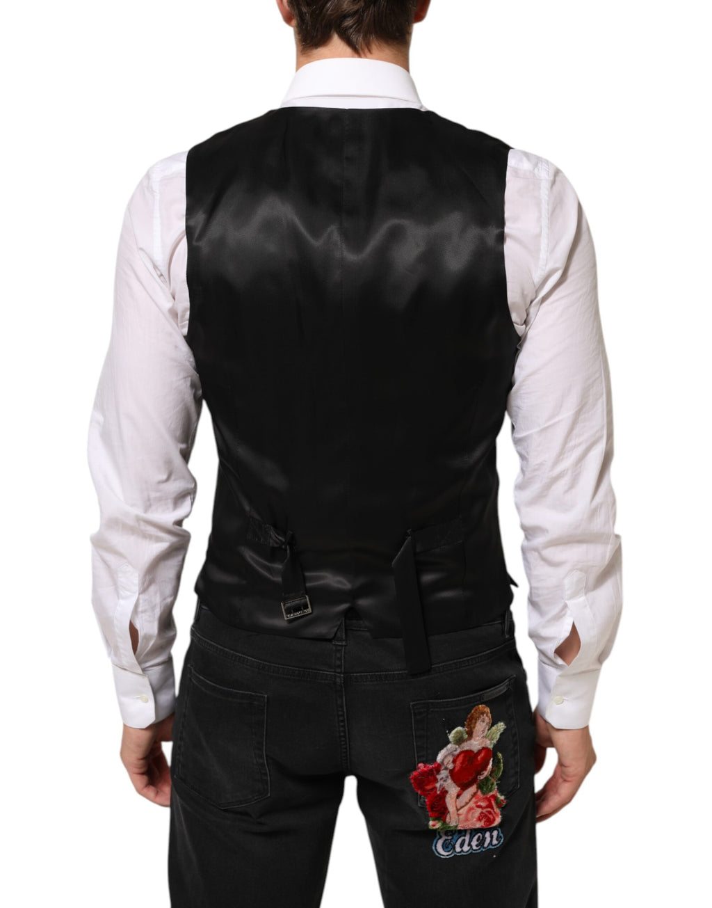 Dolce & Gabbana Black Wool Dress Formal Men Waistcoat Vest