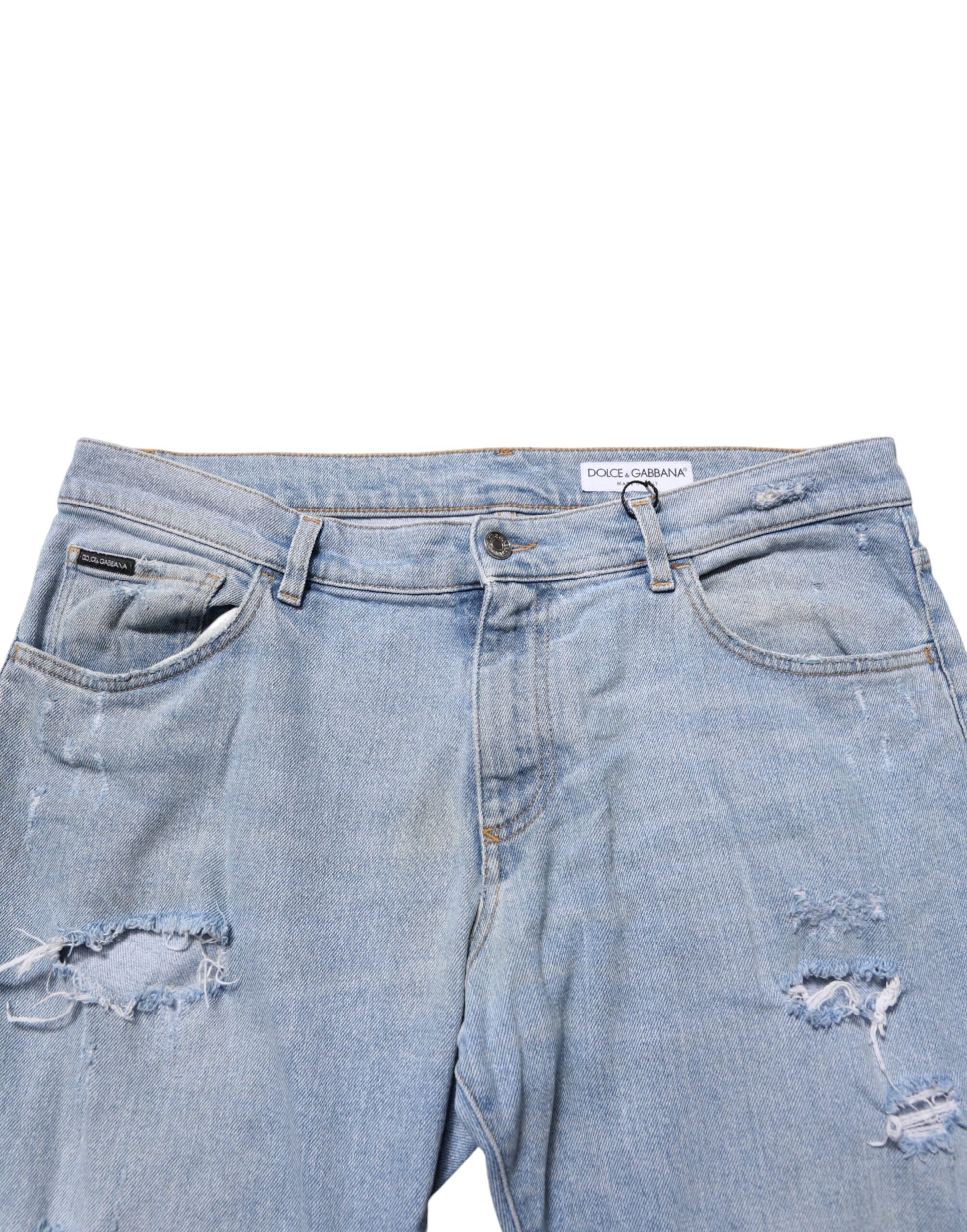 Dolce & Gabbana Blue Cotton Distressed Slim Fit Denim Jeans