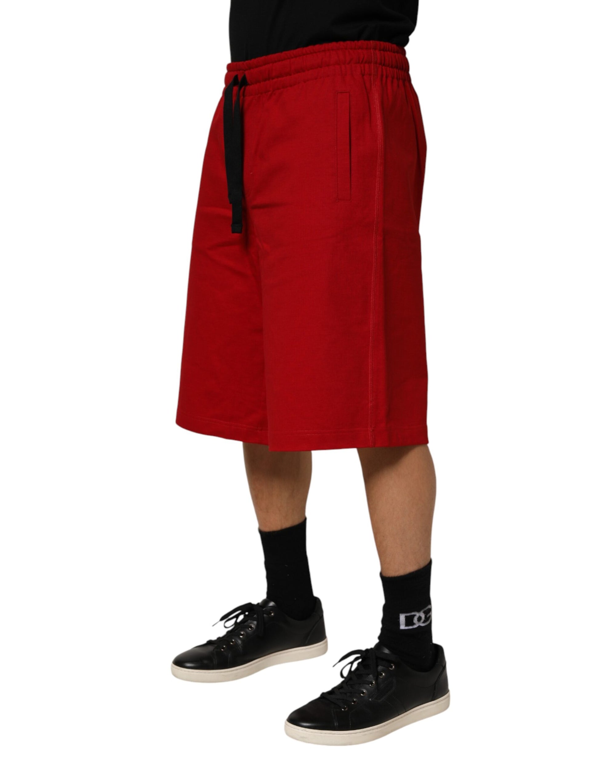 Dolce & Gabbana Red Cotton MidWaist Drawstring Bermuda Pants
