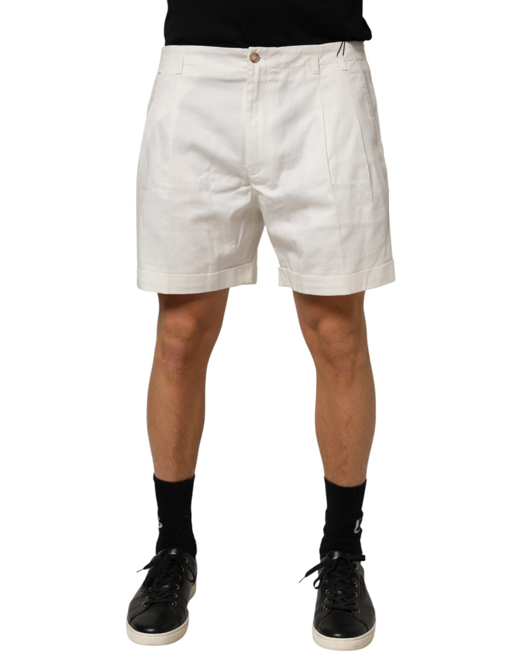 Dolce & Gabbana White Cotton Mid Waist Men Bermuda Shorts