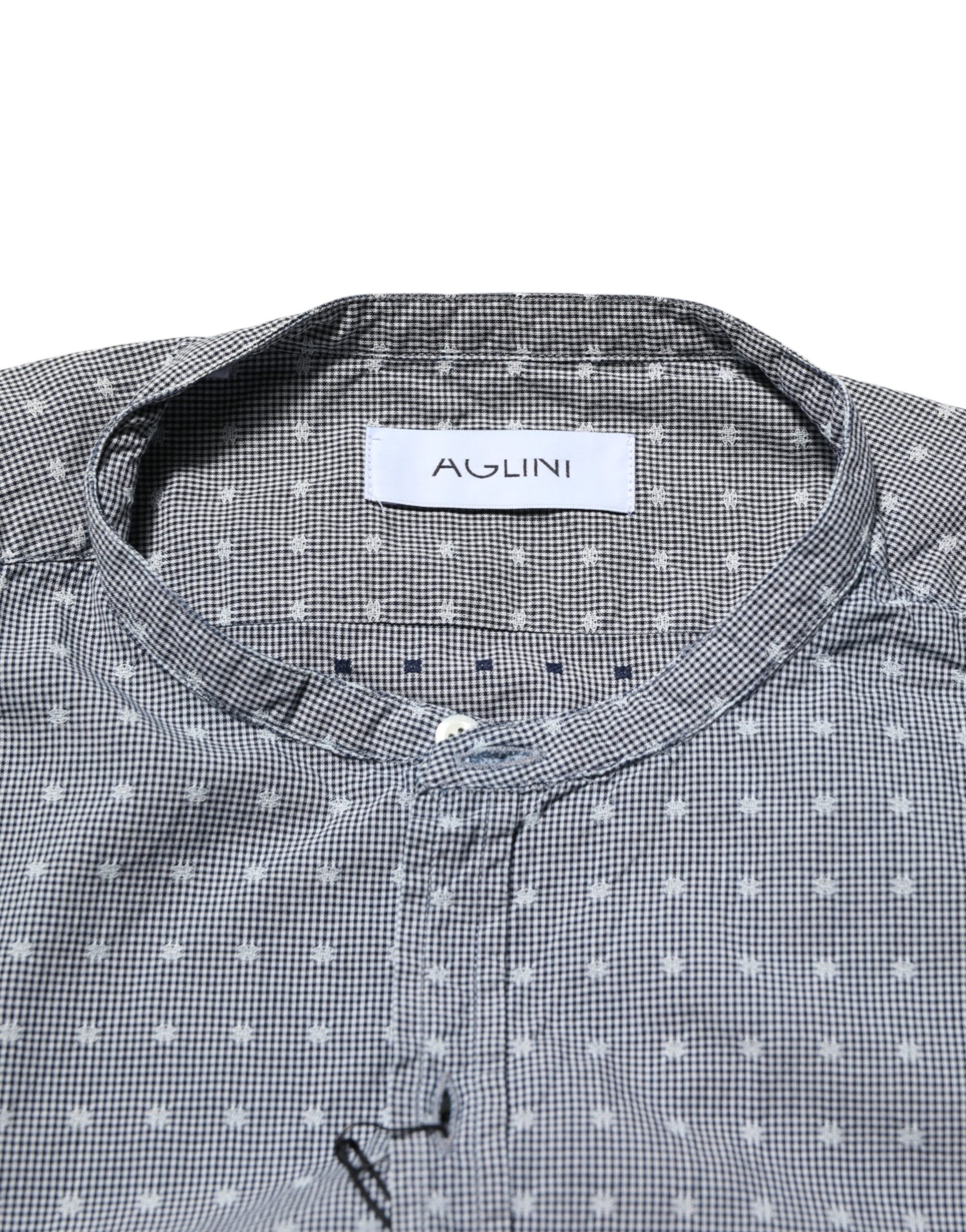 AGLINI Gray Polka Dot Cotton Button Down Long Sleeves Shirt