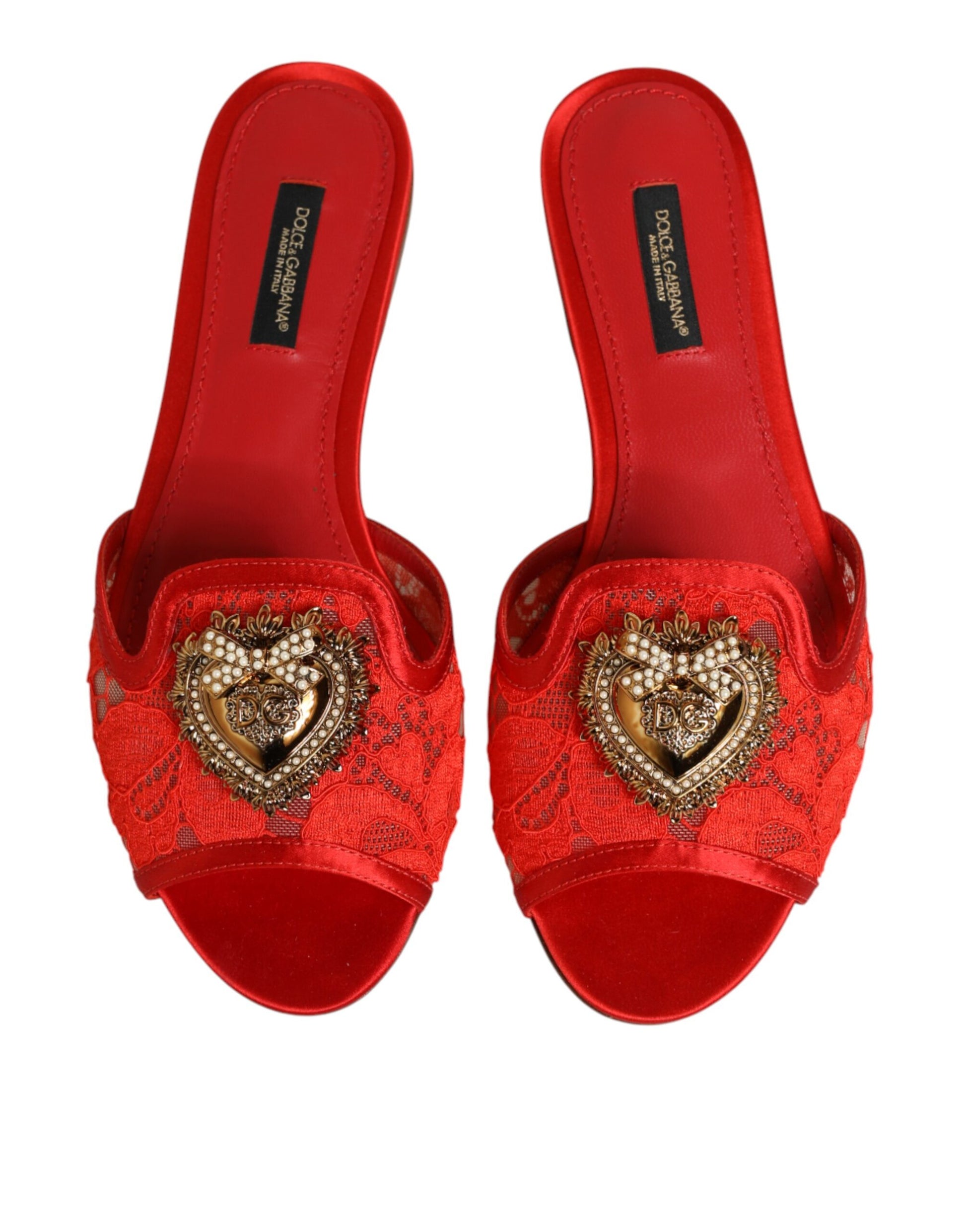 Chaussures plates à enfiler en dentelle Dolce & Gabbana Red Devotion