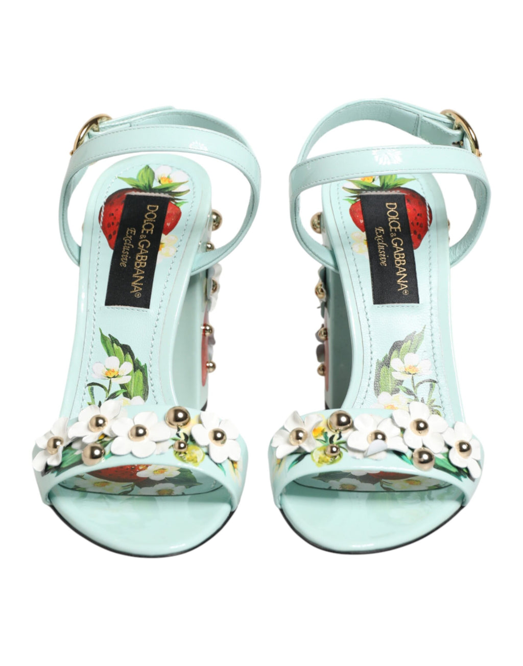 Chaussures Sandales à Talons Cloutées Florales Vert Menthe Dolce & Gabbana