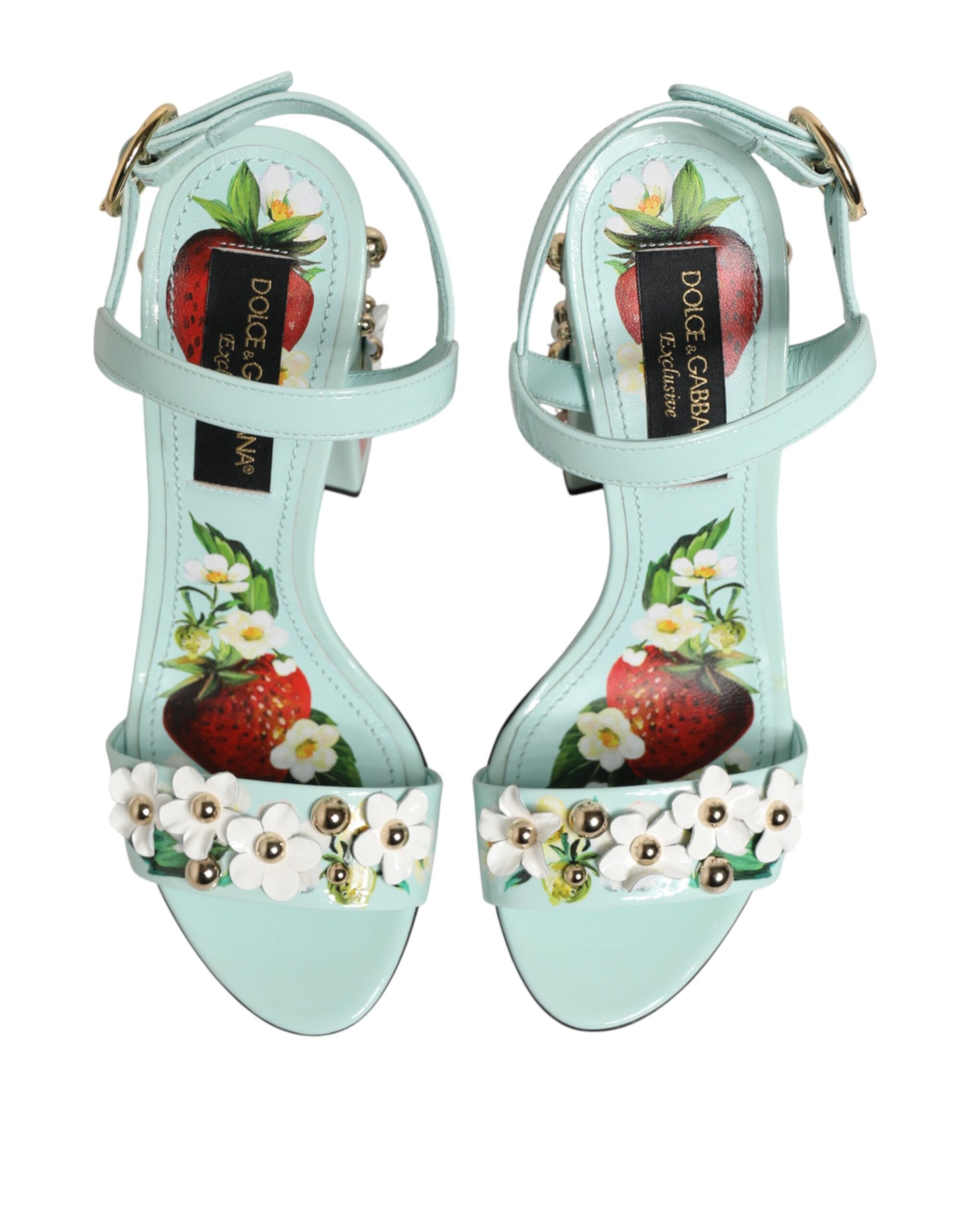 Chaussures Sandales à Talons Cloutées Florales Vert Menthe Dolce & Gabbana