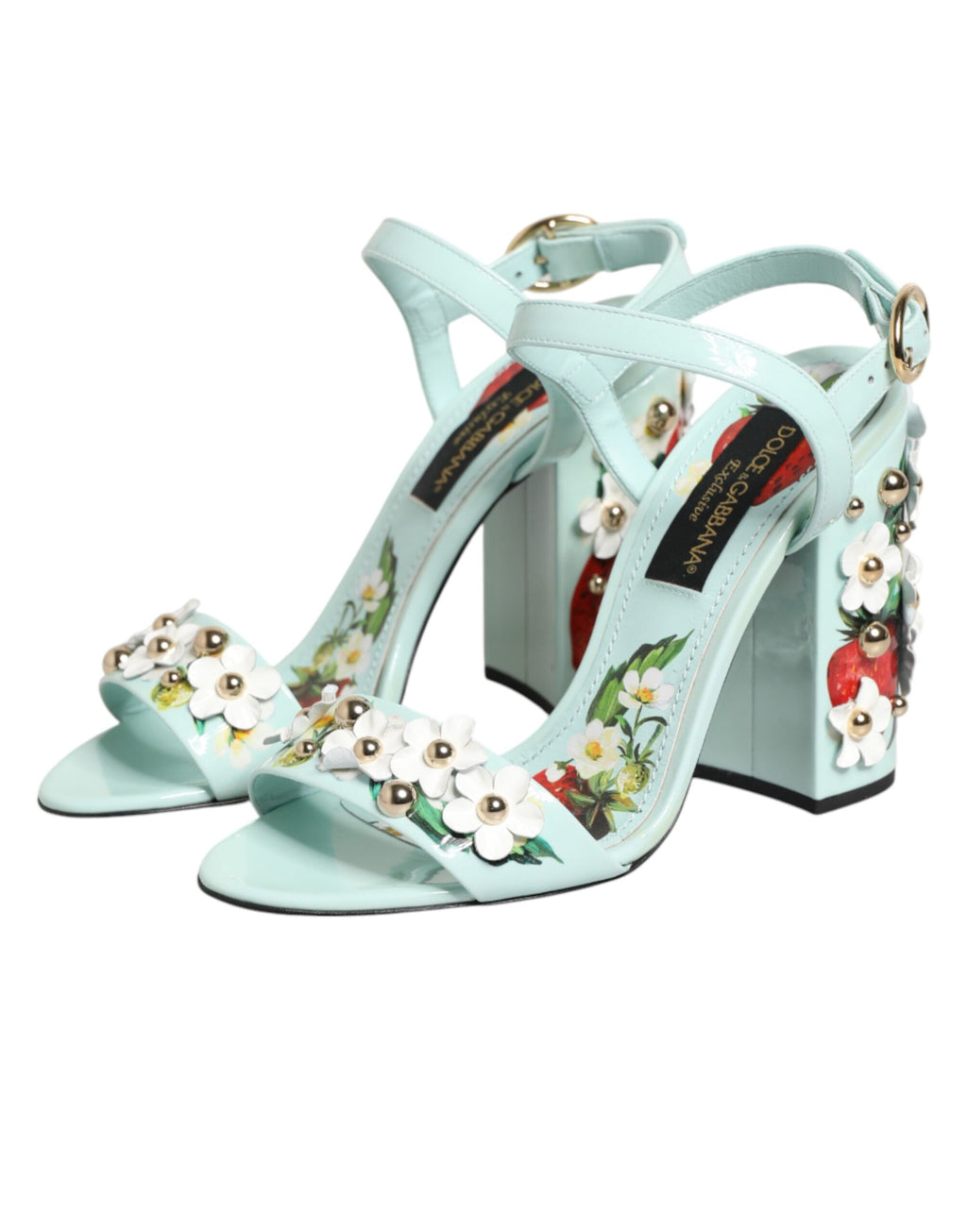 Chaussures Sandales à Talons Cloutées Florales Vert Menthe Dolce & Gabbana