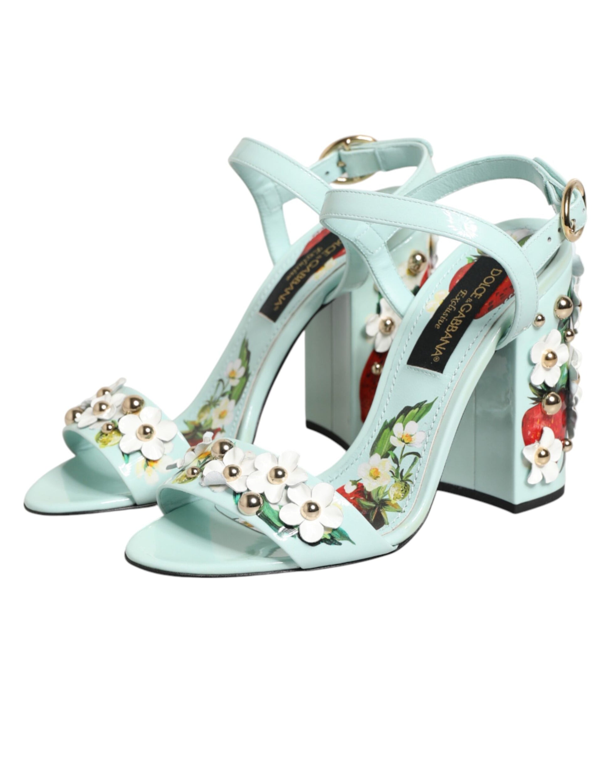 Chaussures Sandales à Talons Cloutées Florales Vert Menthe Dolce & Gabbana