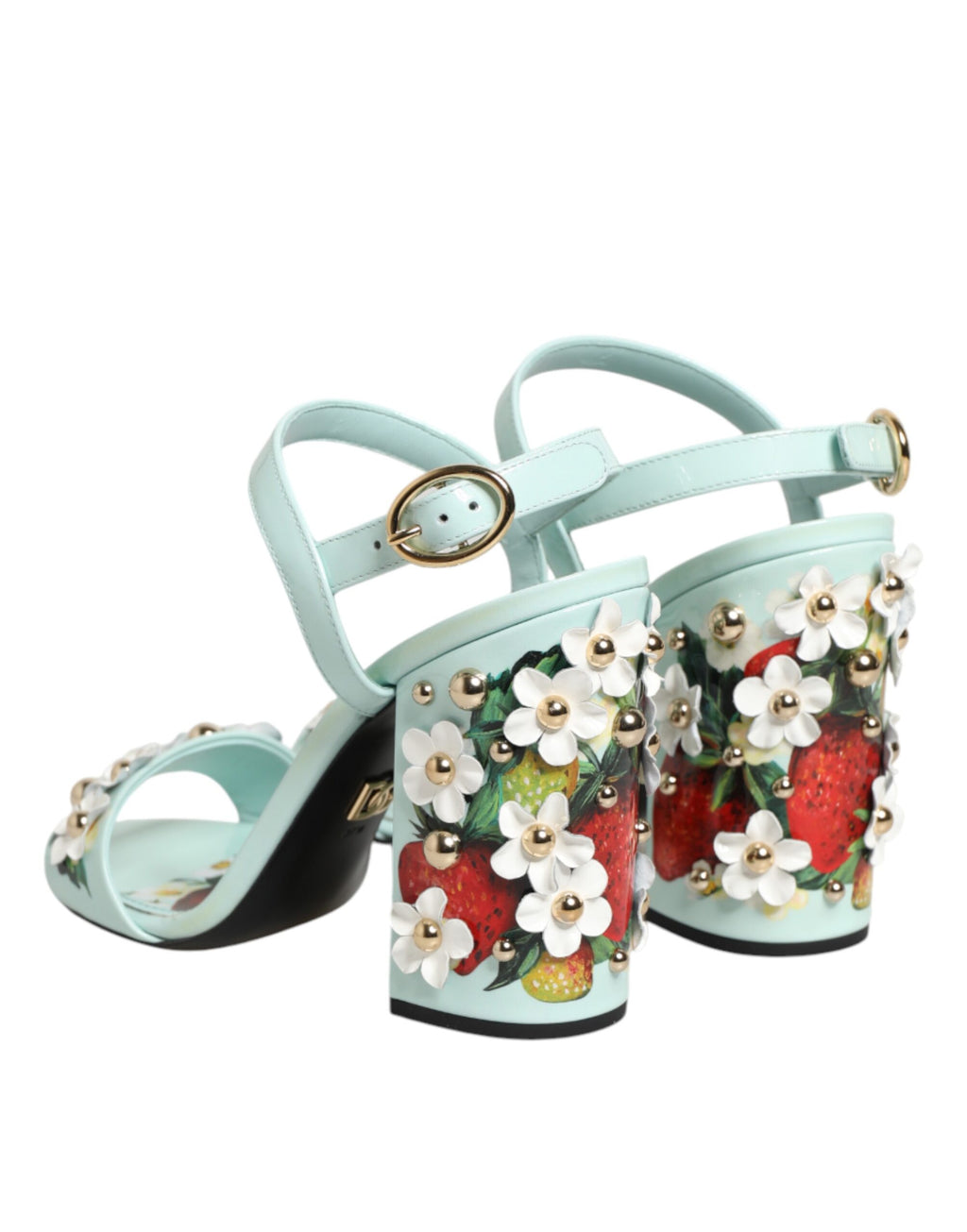 Chaussures Sandales à Talons Cloutées Florales Vert Menthe Dolce & Gabbana