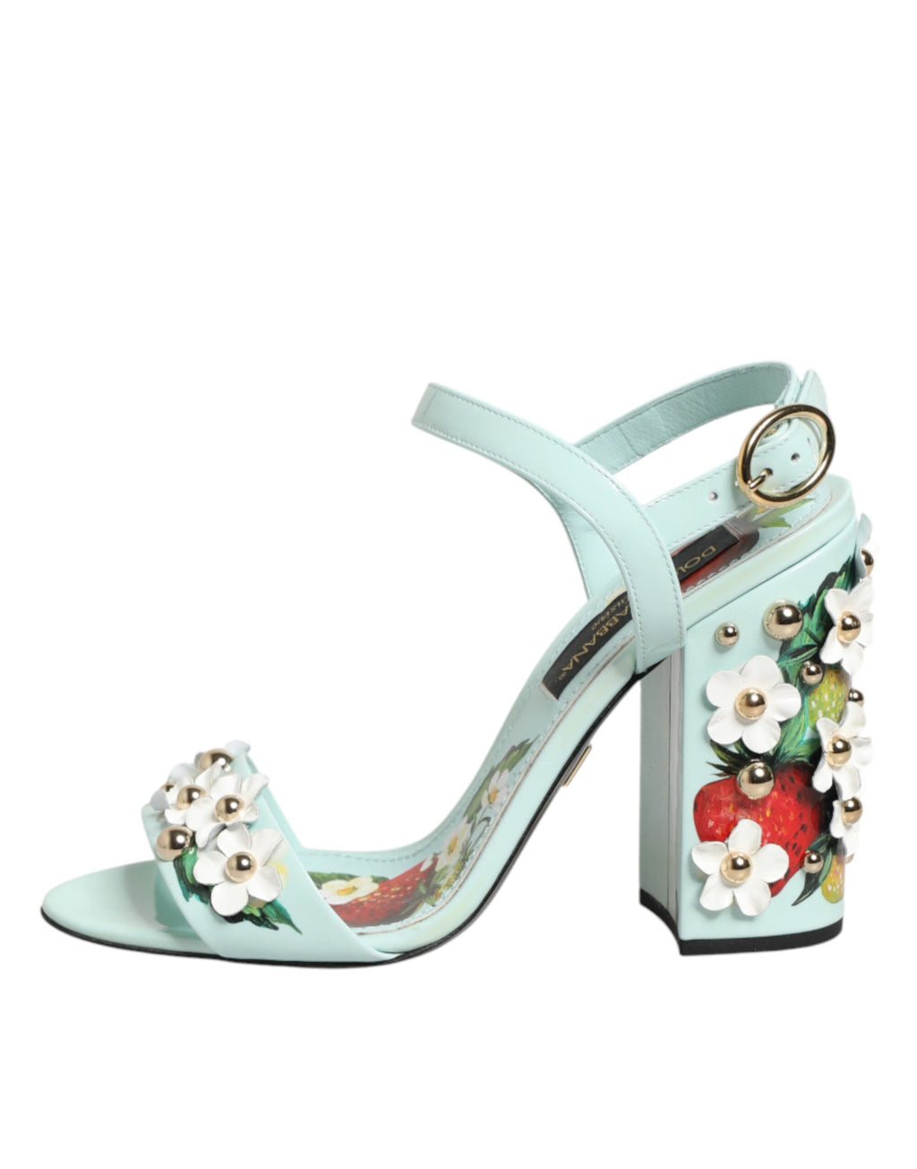 Chaussures Sandales à Talons Cloutées Florales Vert Menthe Dolce & Gabbana