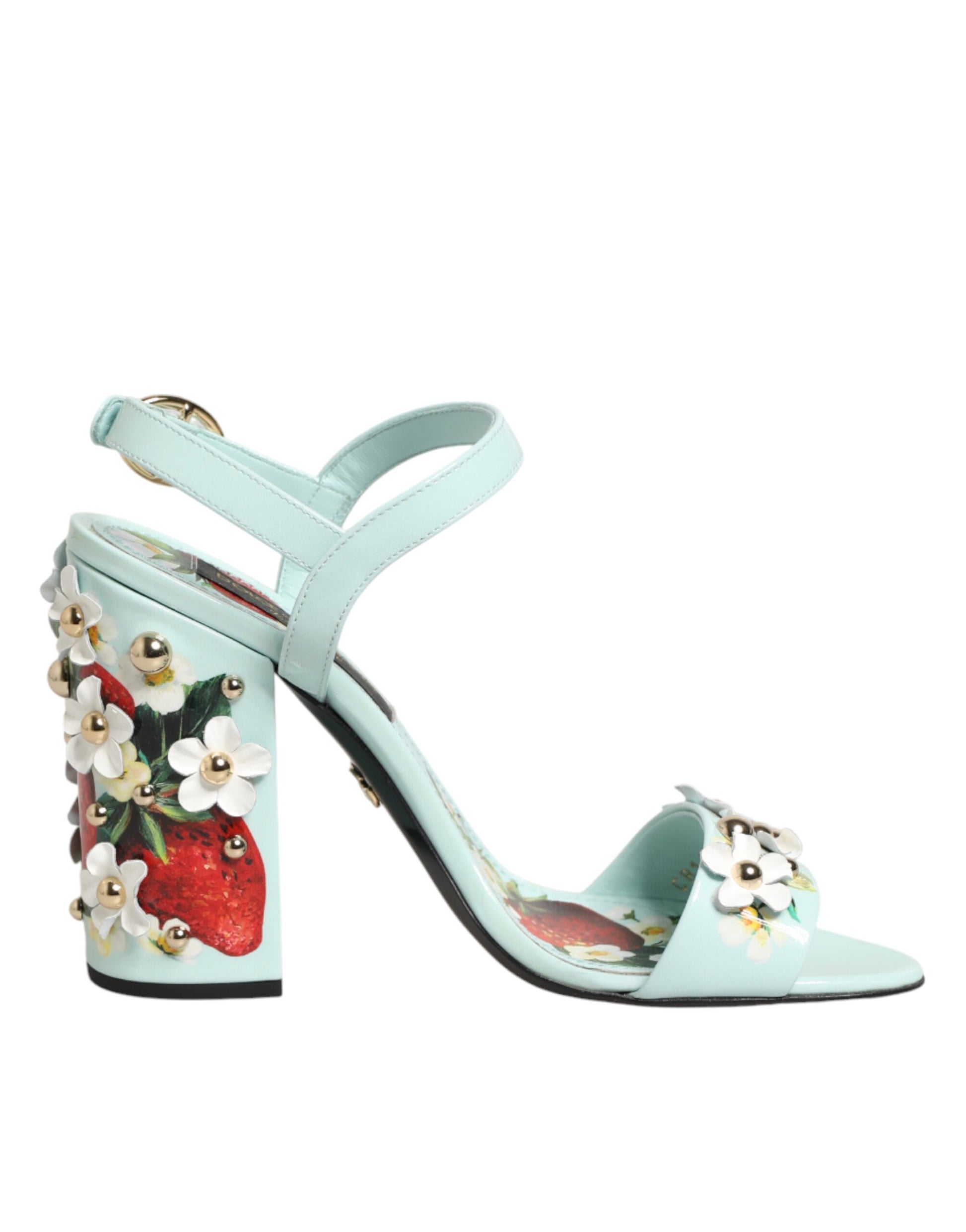 Chaussures Sandales à Talons Cloutées Florales Vert Menthe Dolce & Gabbana