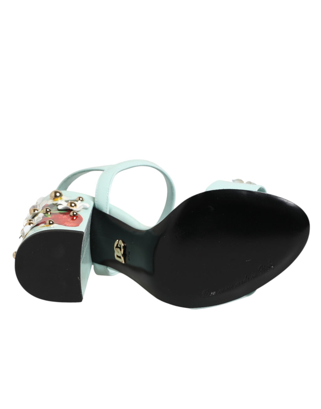 Chaussures Sandales à Talons Cloutées Florales Vert Menthe Dolce & Gabbana