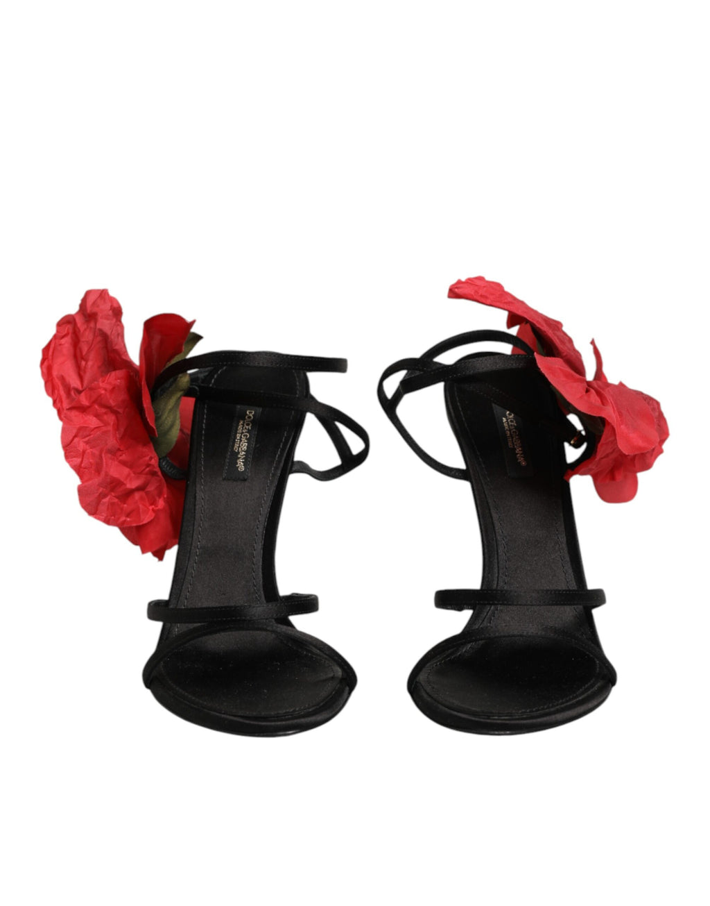 Dolce & Gabbana Escarpins Sandales à Brides et Fleurs en Cuir Noir