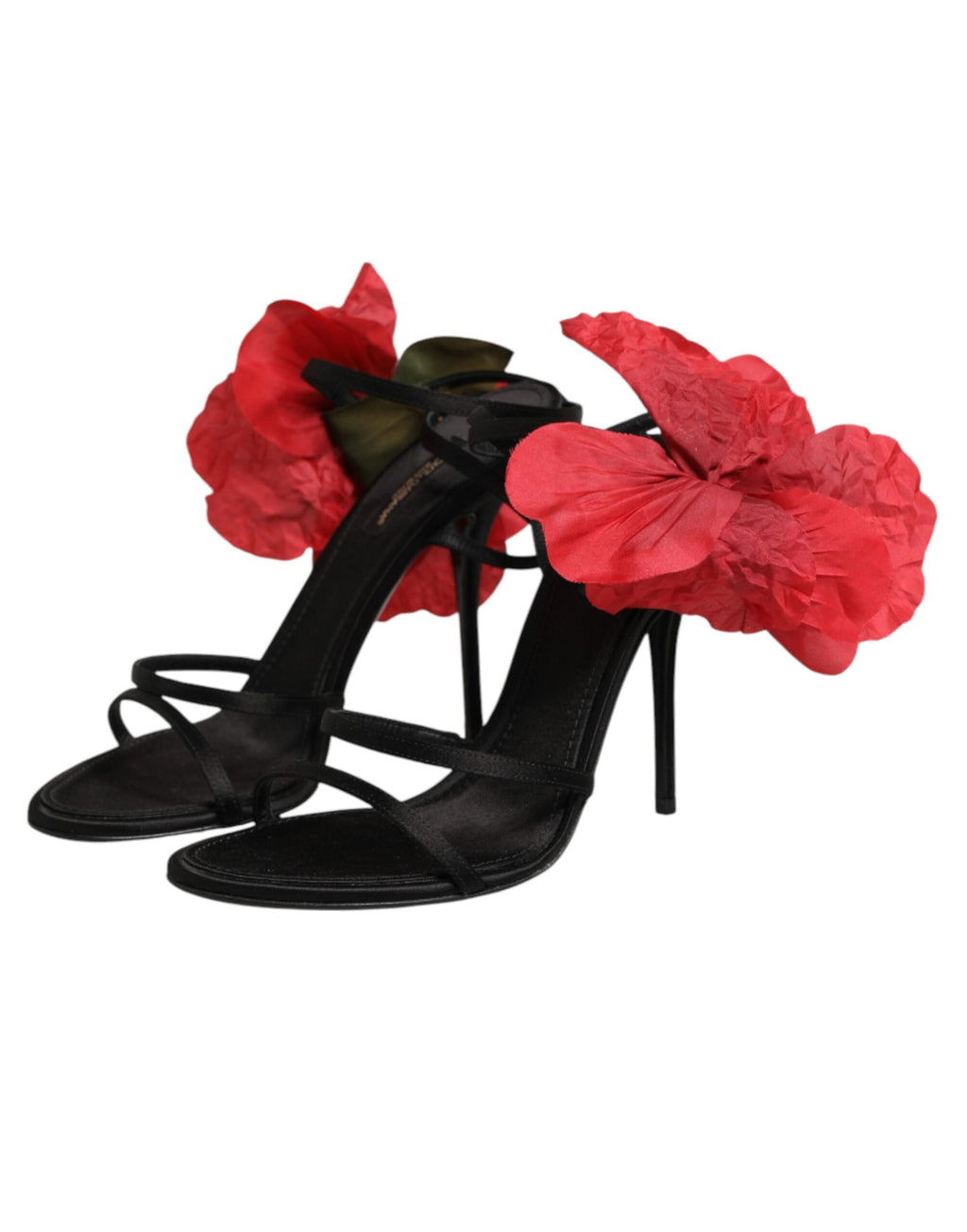 Dolce & Gabbana Escarpins Sandales à Brides et Fleurs en Cuir Noir
