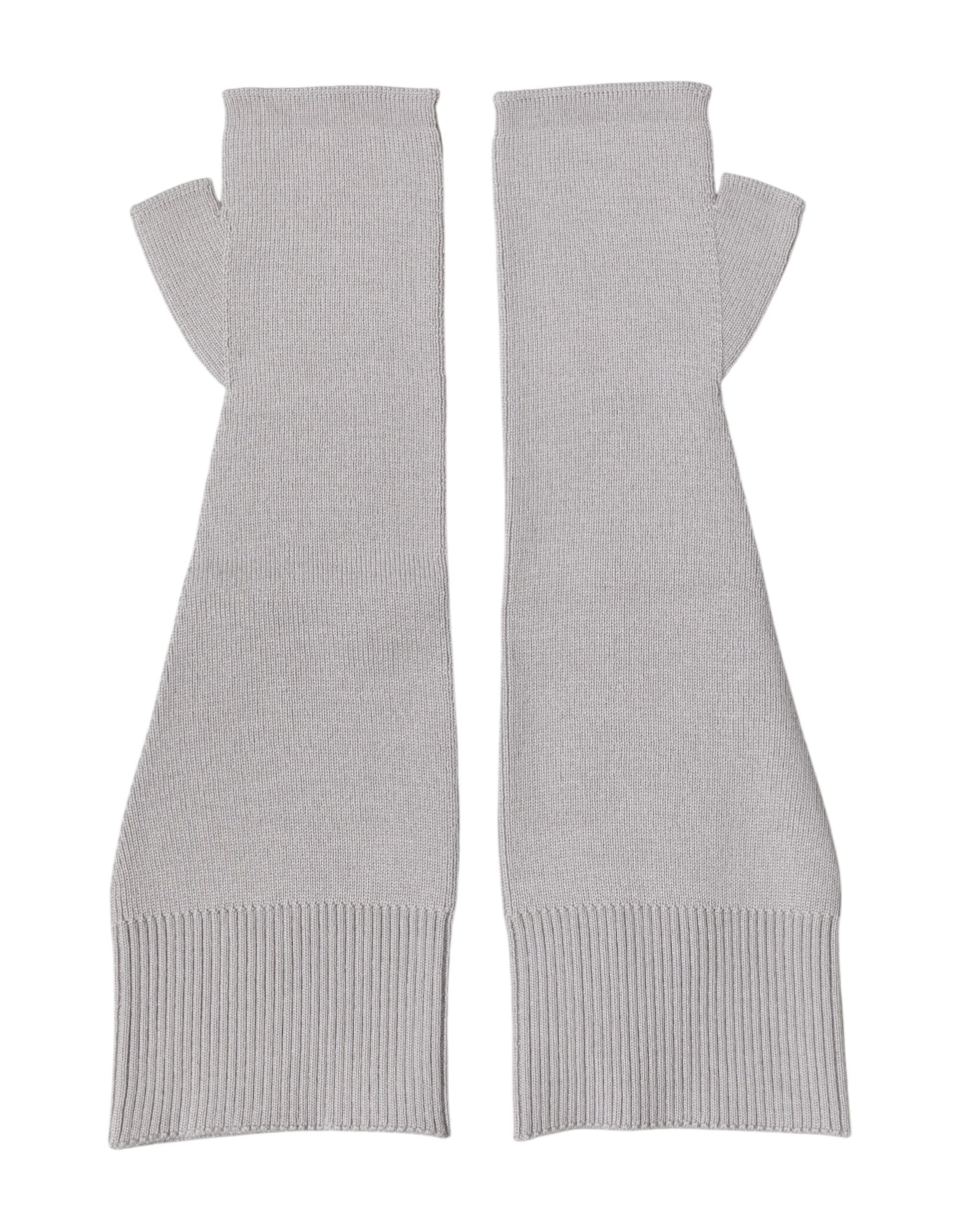 Dolce & Gabbana Gray Virgin Wool Knitted Fingerless Men Gloves