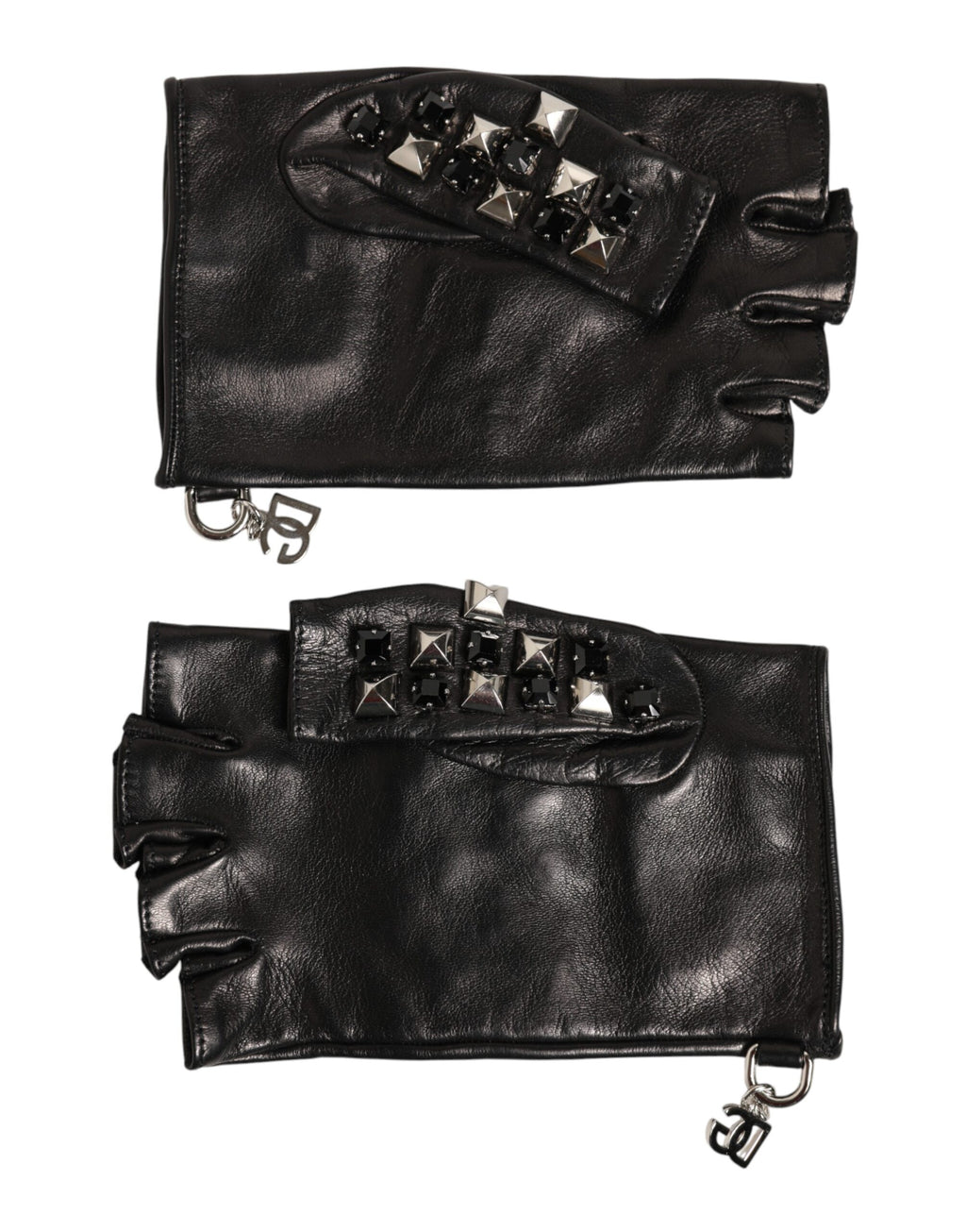 Gants Mitaines Homme Dolce & Gabbana en Cuir Noir Clouté