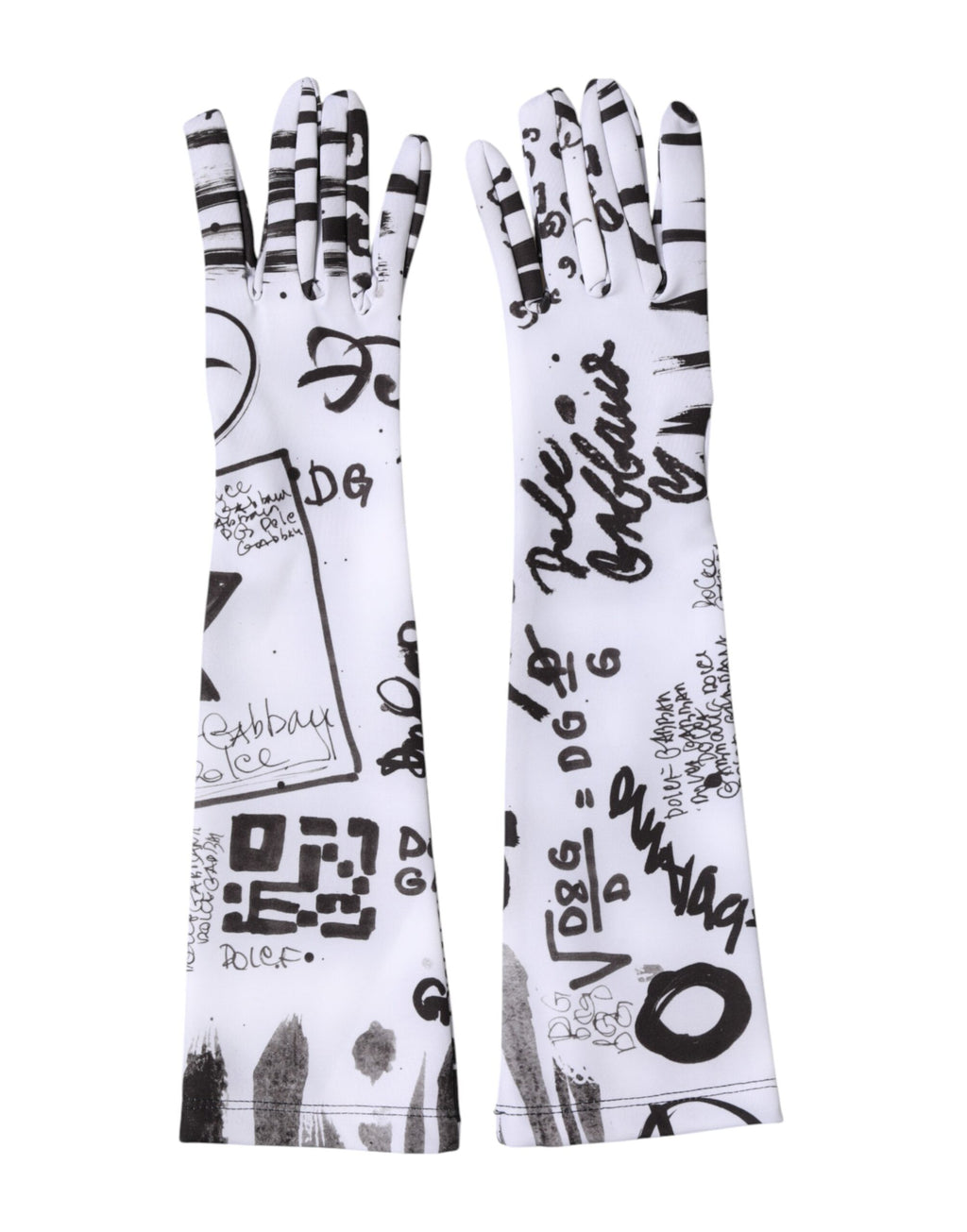 Gants mitaines Dolce & Gabbana noirs et blancs avec logo DG, longueur coude