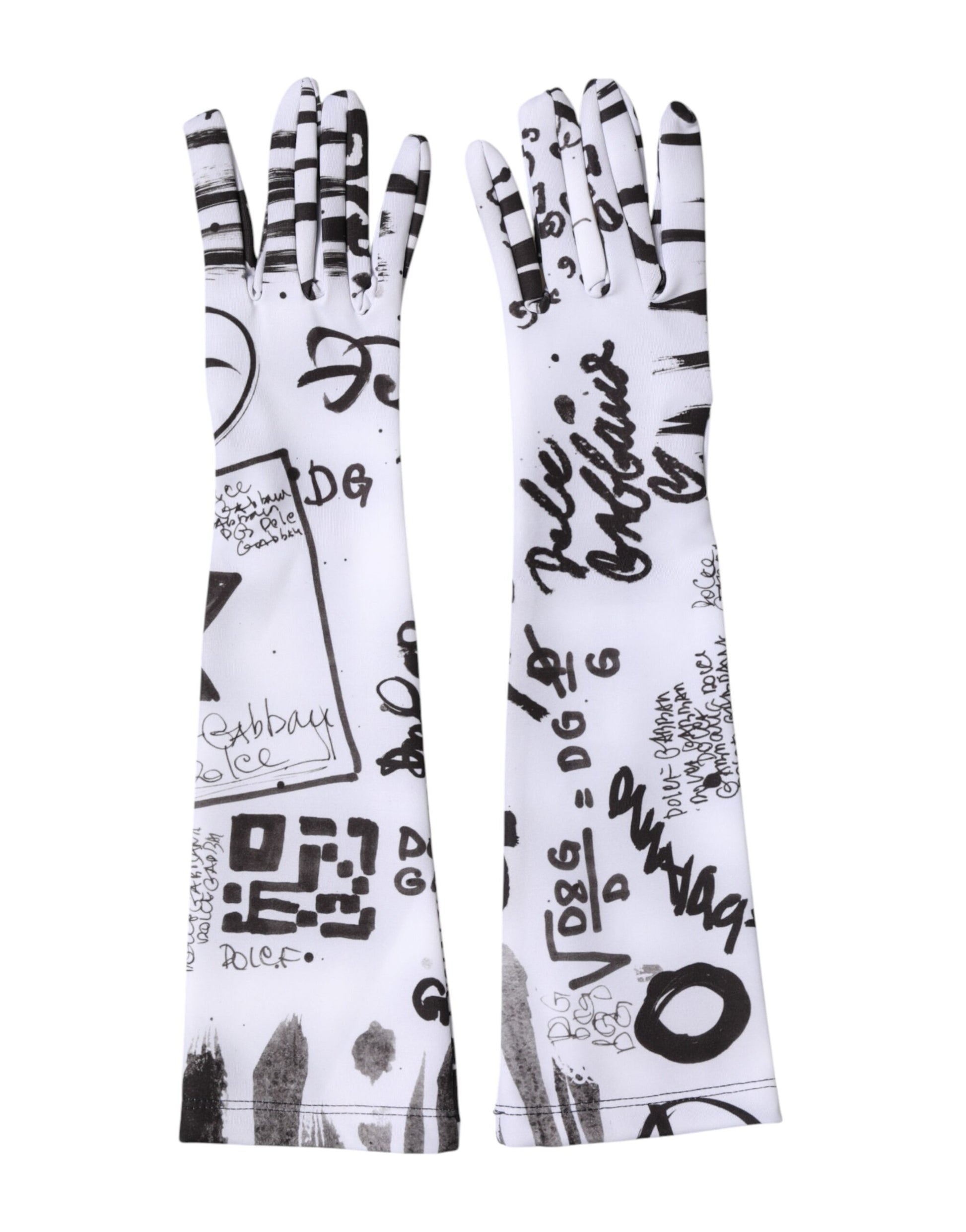 Gants mitaines Dolce & Gabbana noirs et blancs avec logo DG, longueur coude