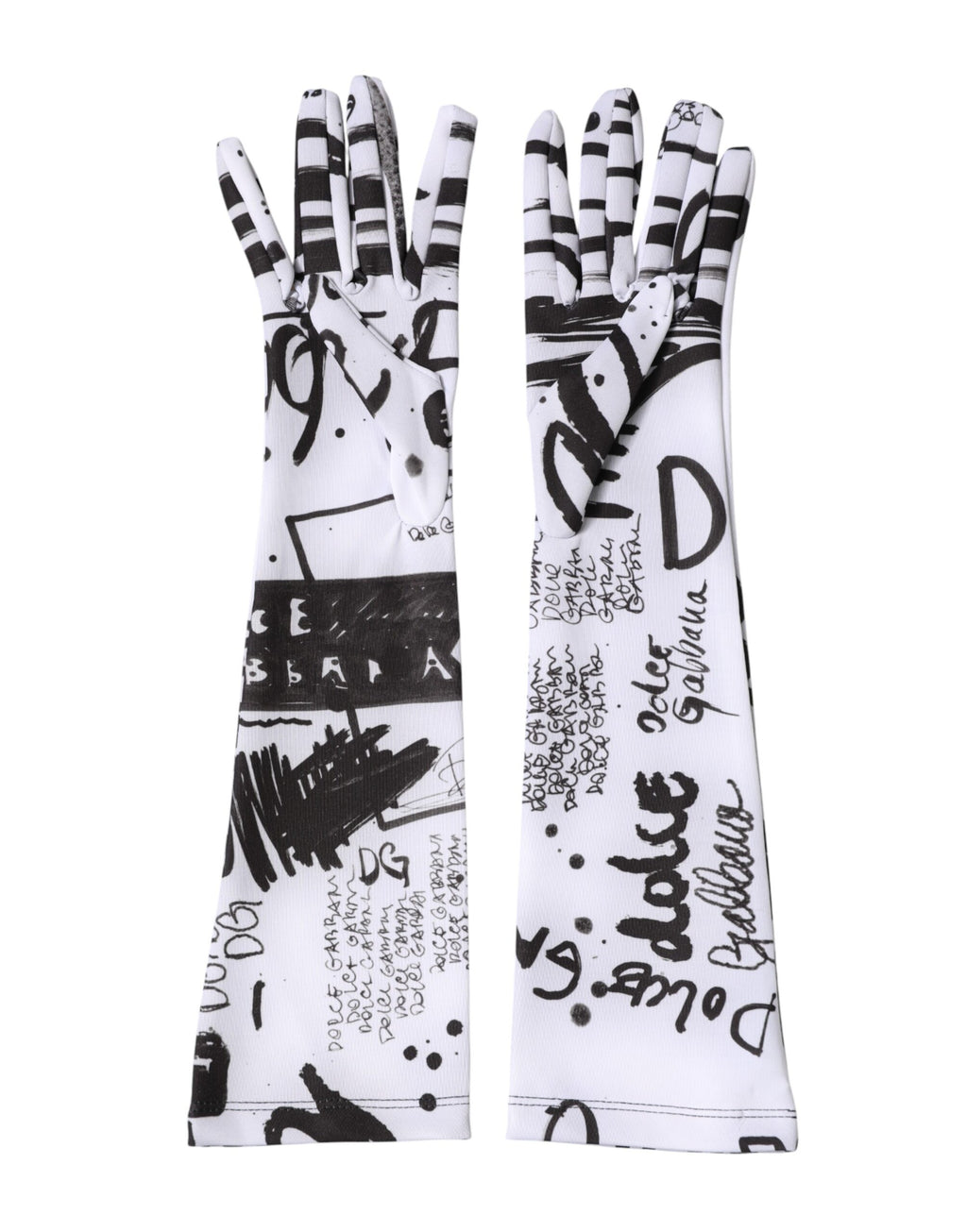 Gants mitaines Dolce & Gabbana noirs et blancs avec logo DG, longueur coude