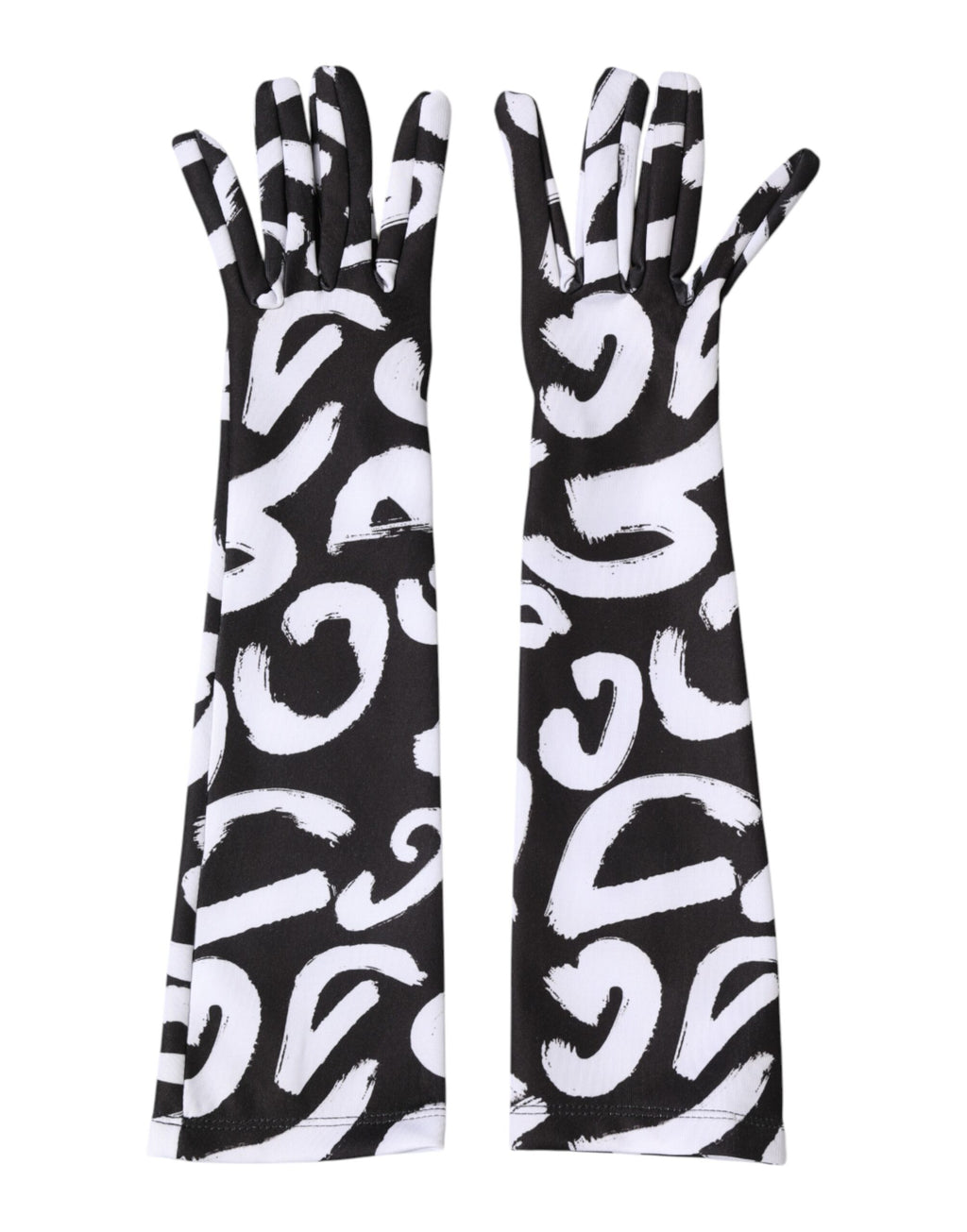 Gants mitaines Dolce & Gabbana noirs et blancs avec logo DG, longueur coude