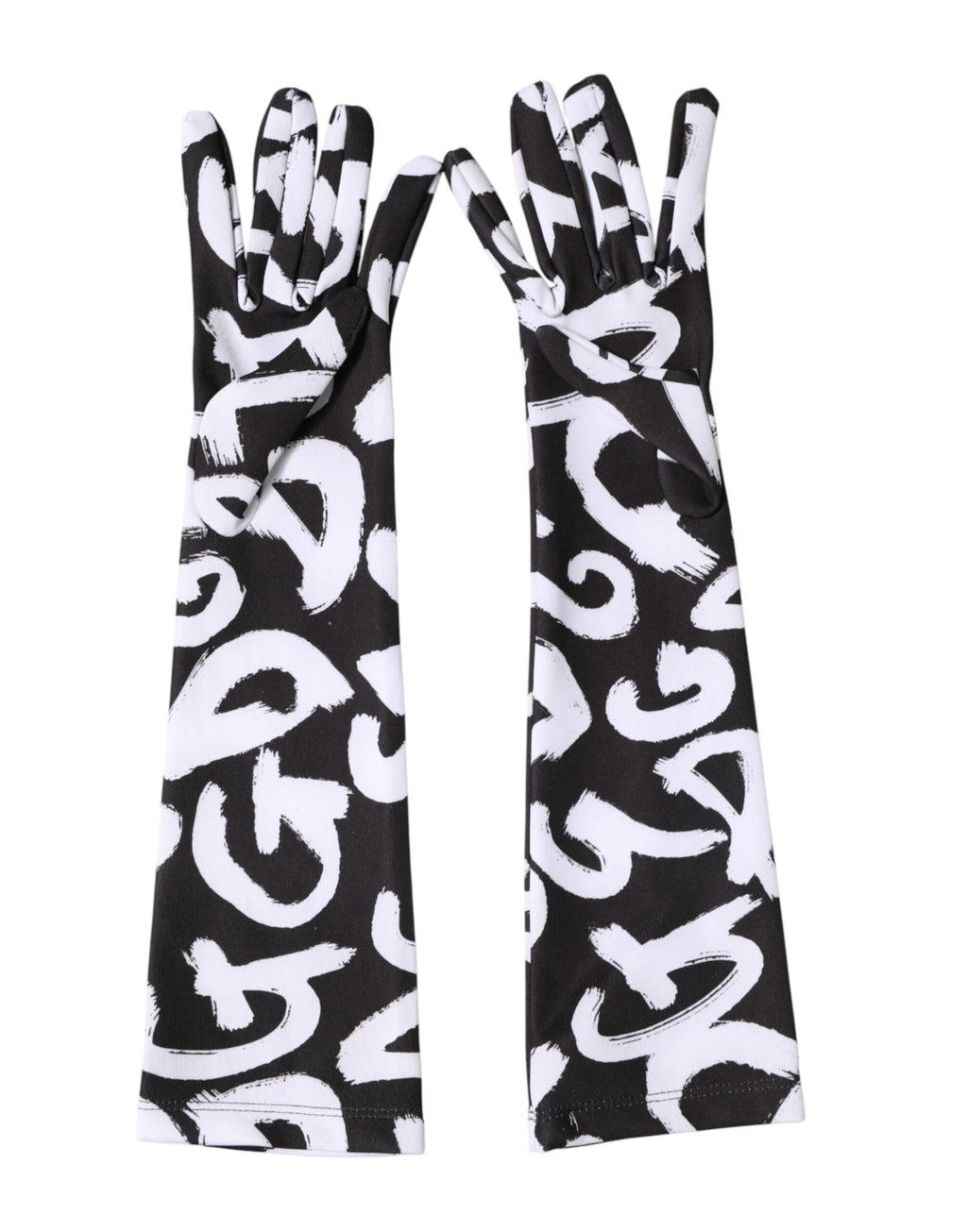Gants mitaines Dolce & Gabbana noirs et blancs avec logo DG, longueur coude