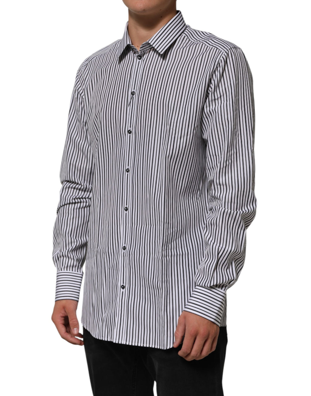Chemise de smoking Dolce & Gabbana noire à rayures blanches, pour homme, GOLD
