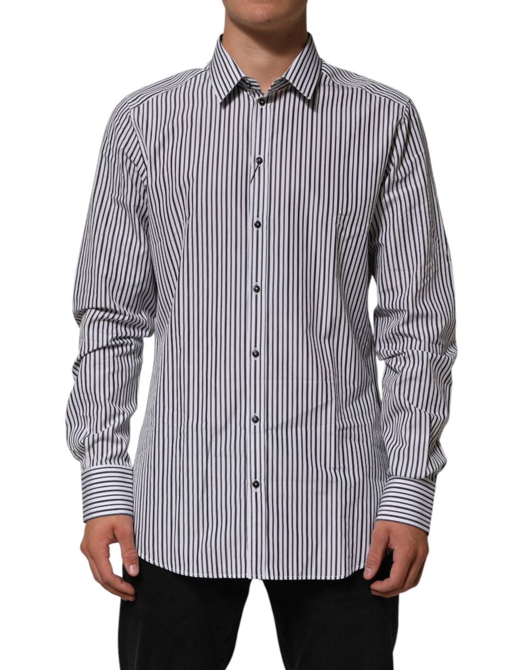 Chemise de smoking Dolce & Gabbana noire à rayures blanches, pour homme, GOLD