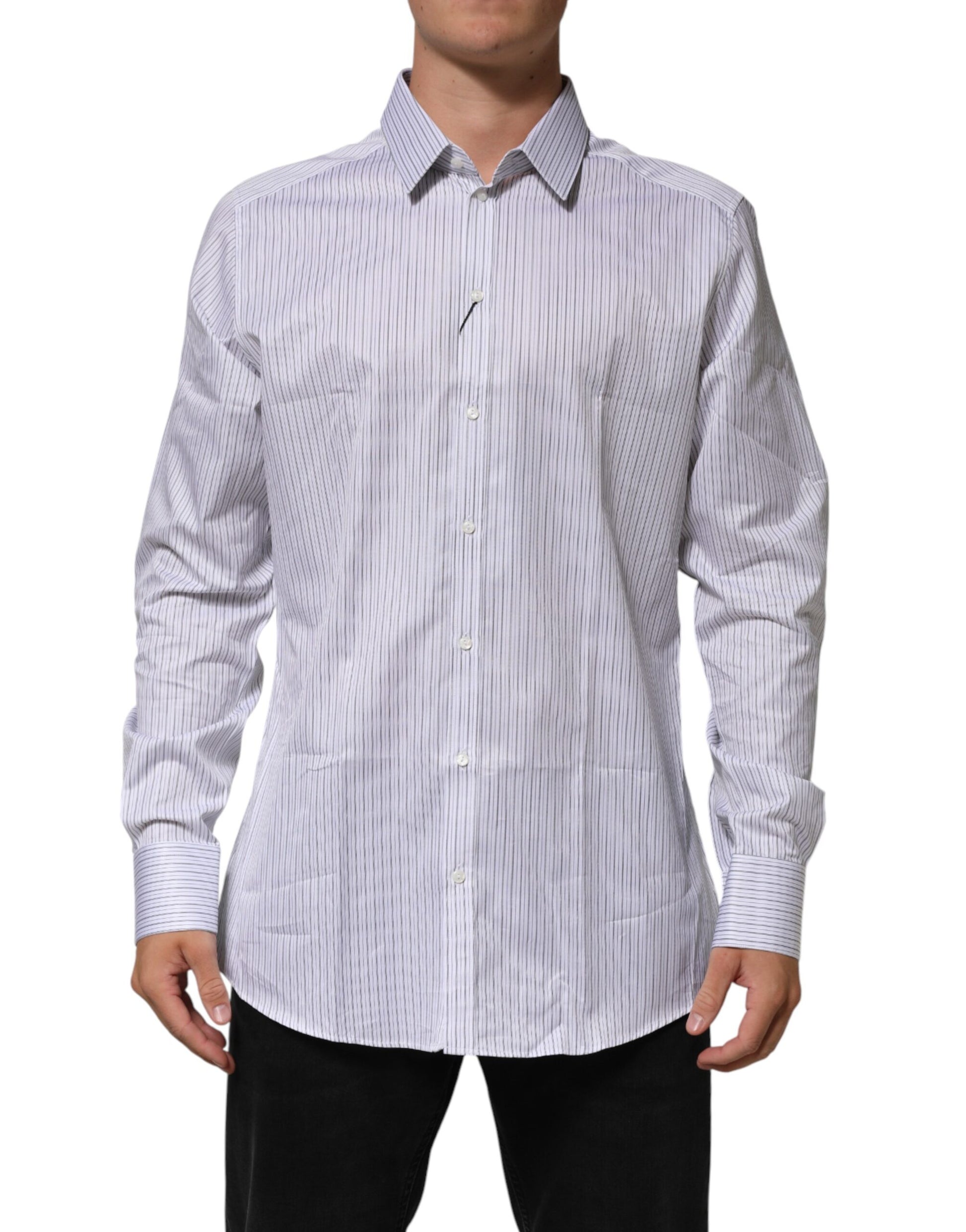Chemise Habillée Dolce & Gabbana Rayures Blanches Manches Longues DORÉE