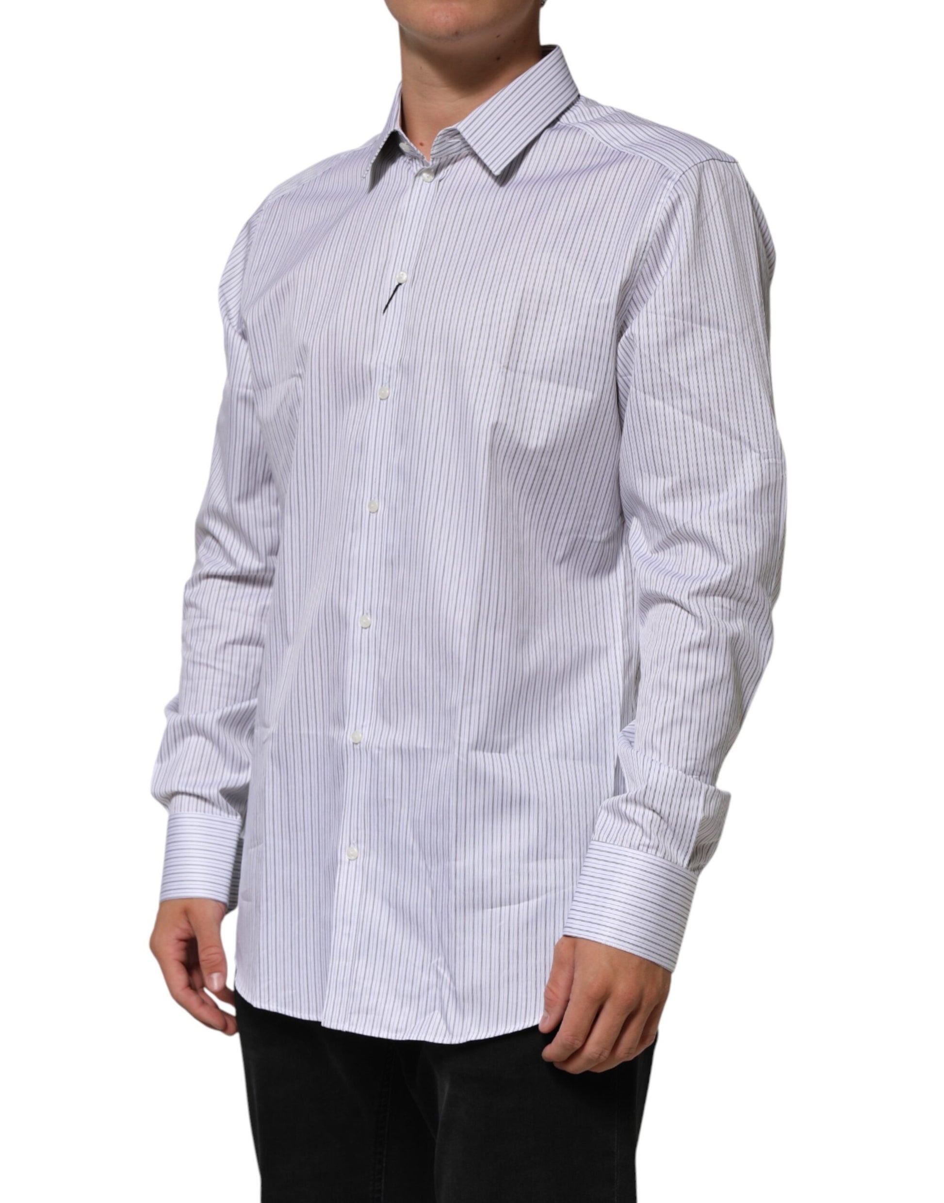 Chemise Habillée Dolce & Gabbana Rayures Blanches Manches Longues DORÉE