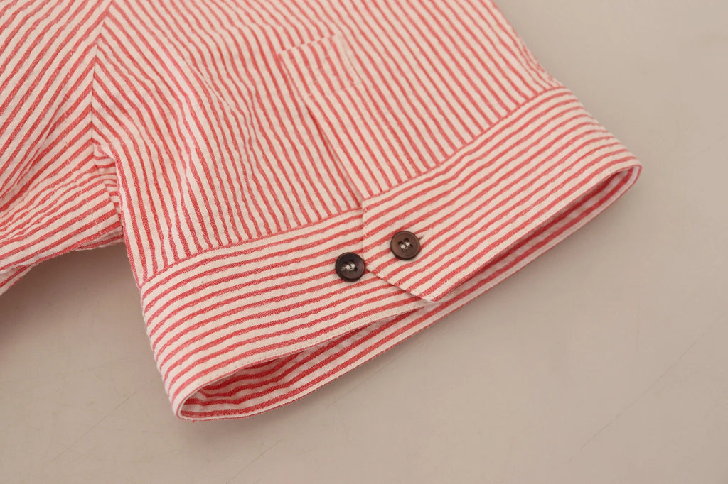 Chemise à manches courtes en coton rayée rouge et blanc Dolce & Gabbana
