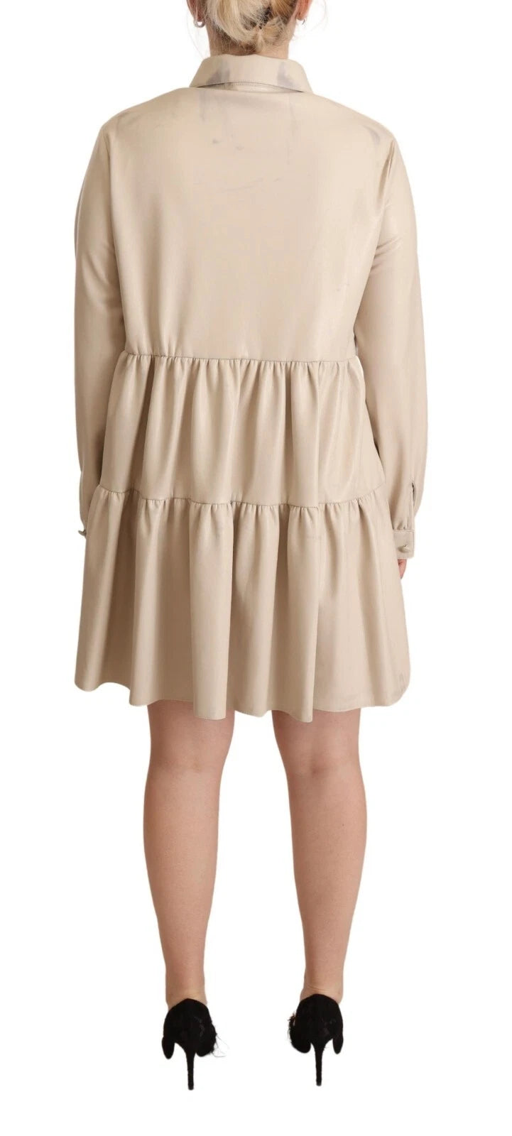 Jucca Leather Beige Long Sleeves Collared A-line Mini  Dress