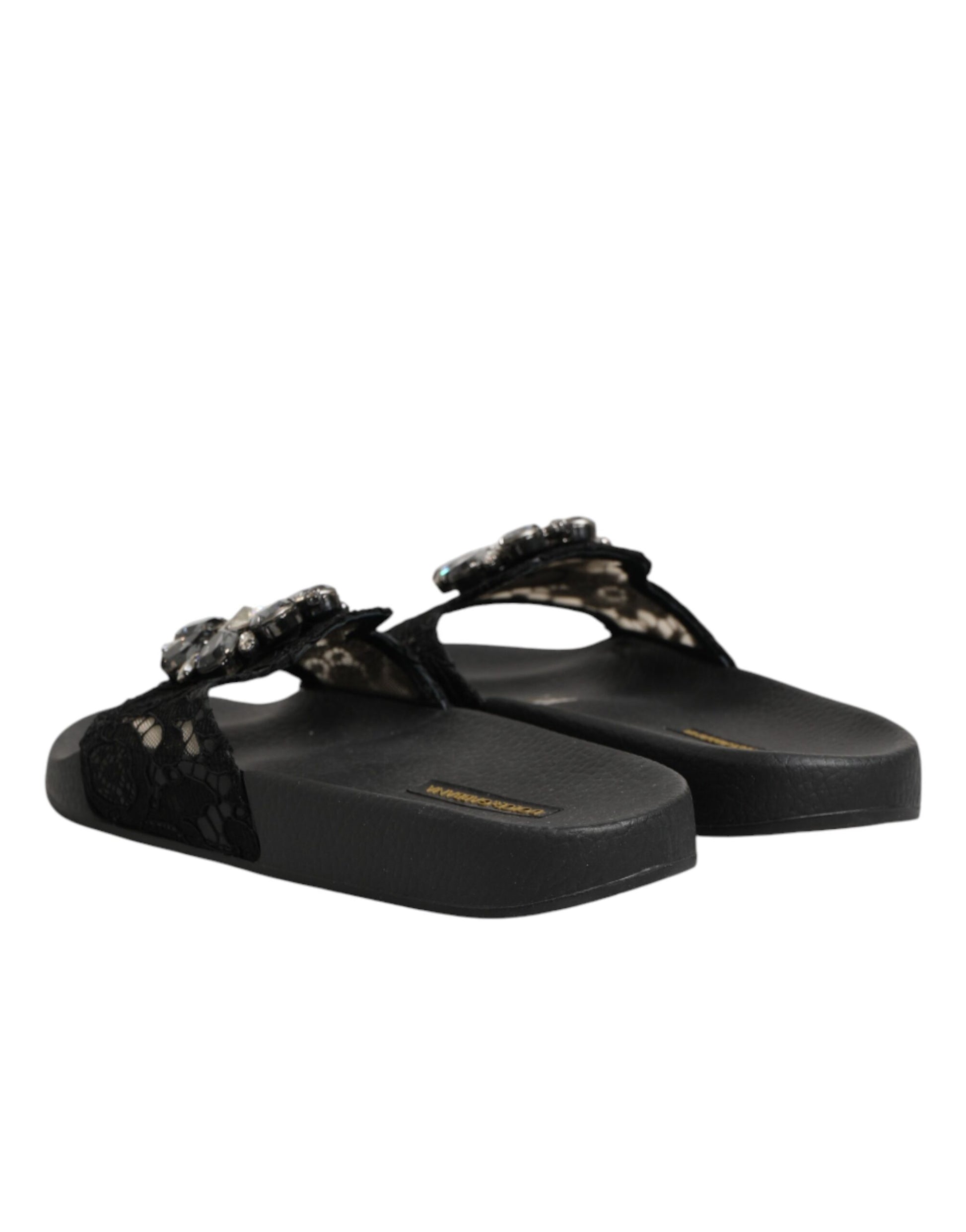 Dolce & Gabbana Black Devotion Matelassé Leather Slides Shoes