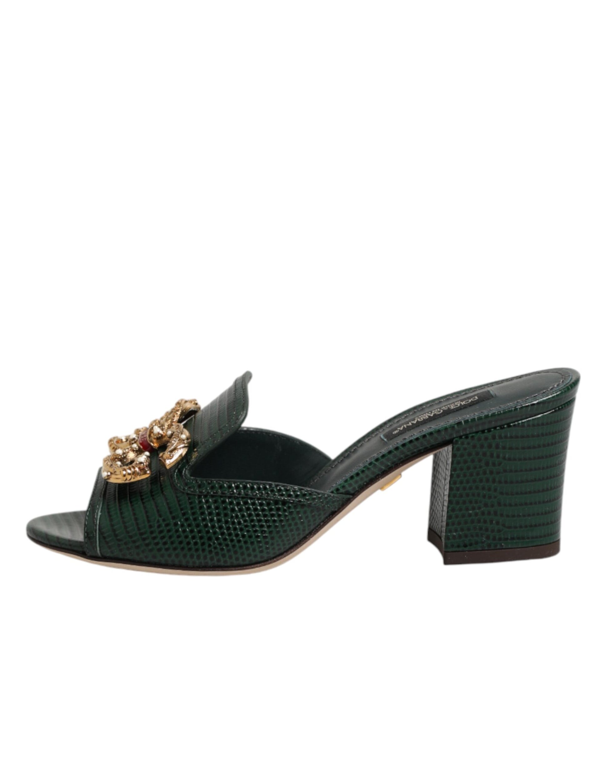 Dolce & Gabbana Green DG Amore Heel Slides Sandals Shoes