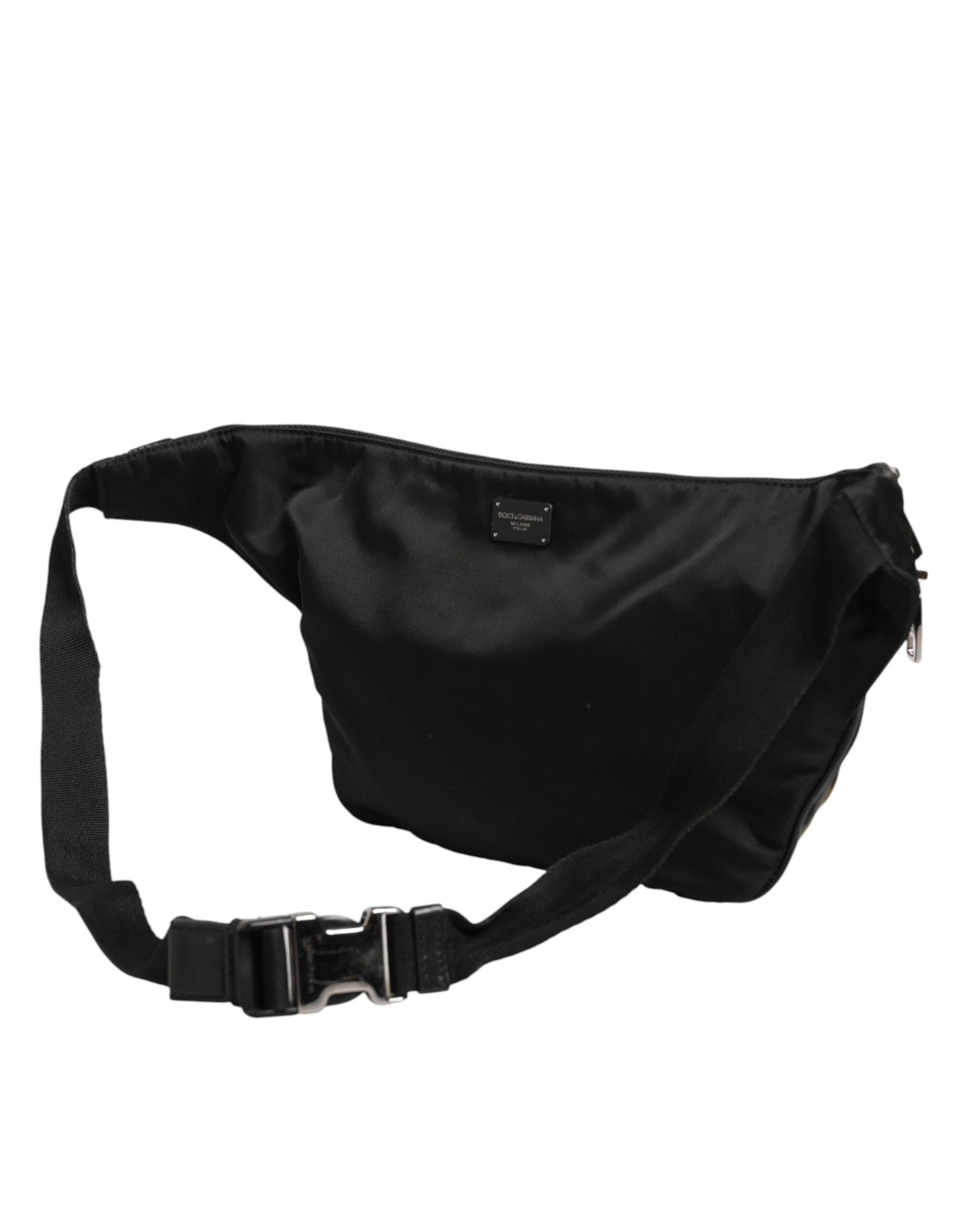 Dolce & Gabbana Black Logo Tape Print Waist Fanny Pack Men's Borse Bag