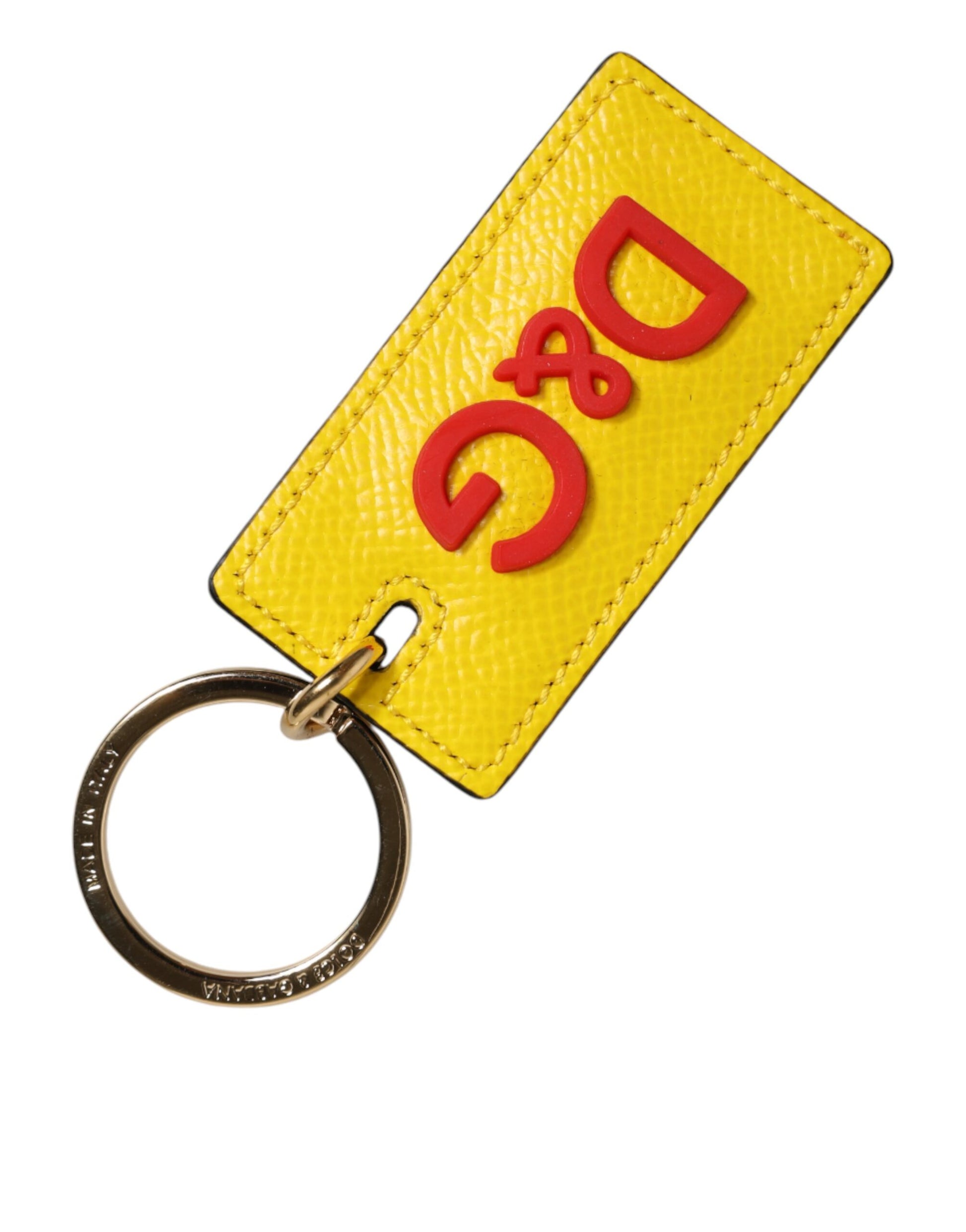 Porte-clés Dolce & Gabbana en cuir de veau jaune avec anneau métallique siglé pour homme