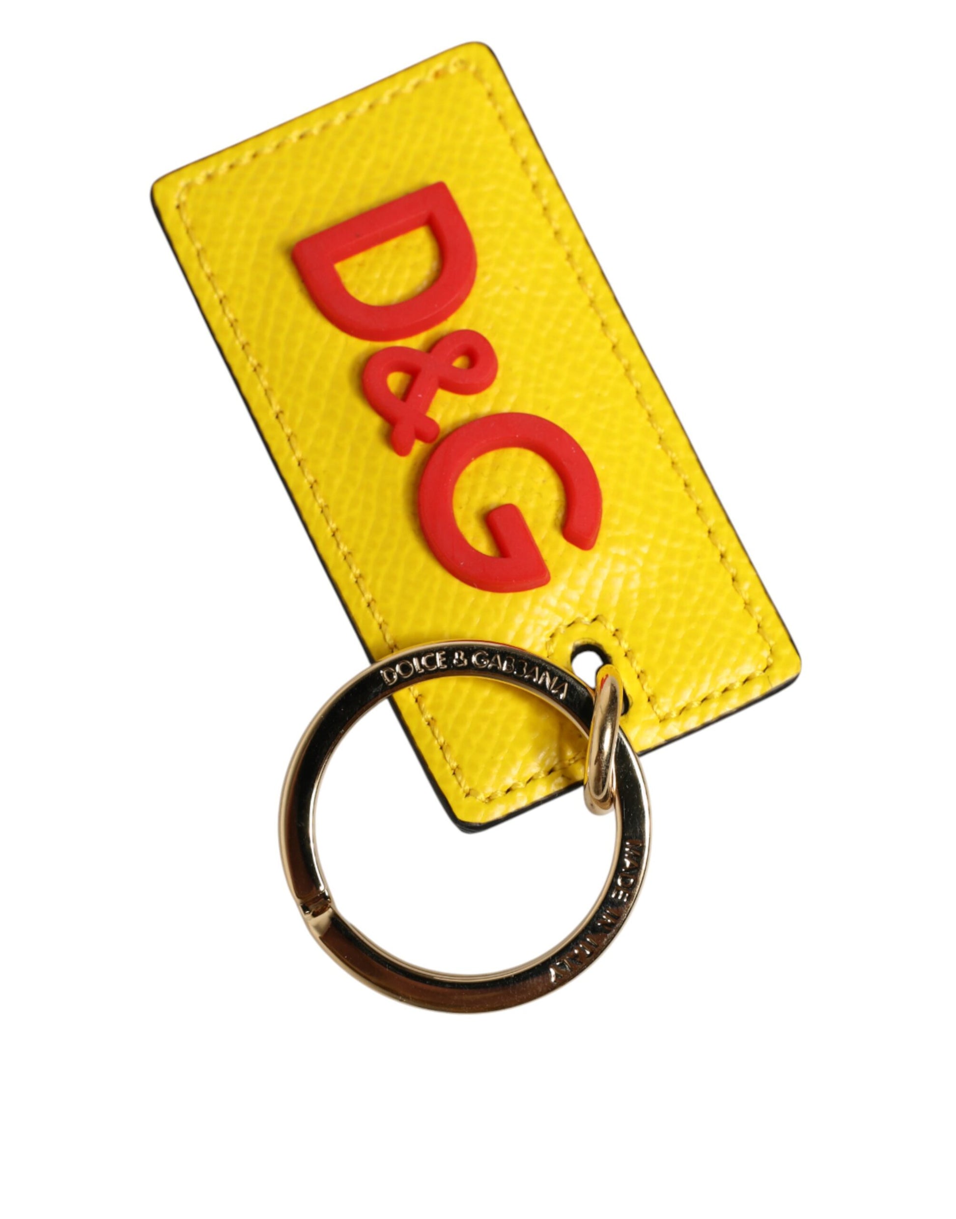 Porte-clés Dolce & Gabbana en cuir de veau jaune avec anneau métallique siglé pour homme