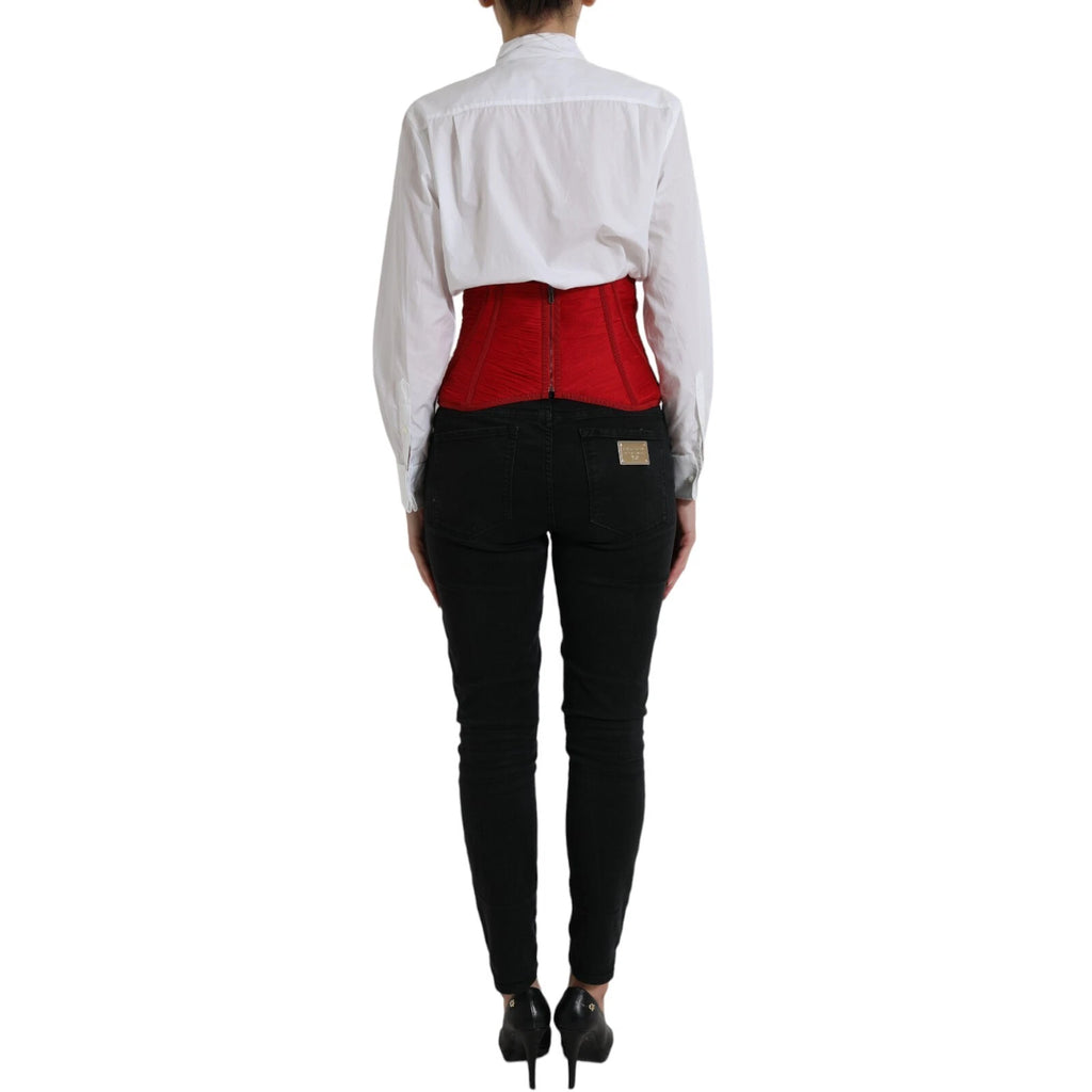 Dolce & Gabbana Red Silk Belt Waist Lace Up Strap Corset