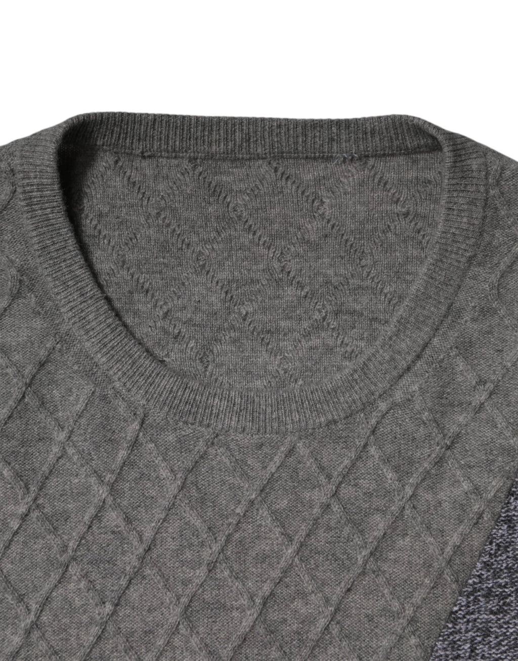 Ballantyne Gray Cashmere Argyle Intarsia Knit Crew Neck Men Sweater