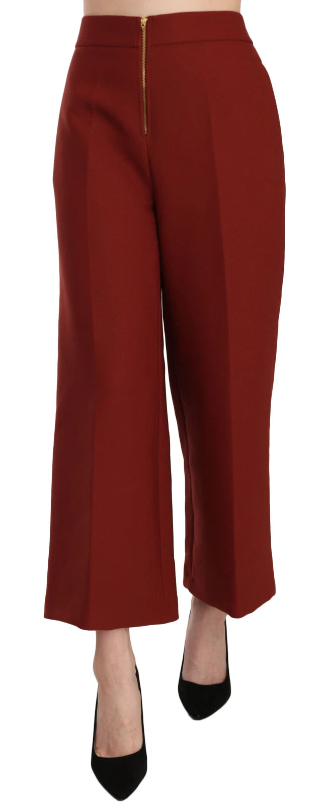 Pantalon de costume habillé évasé court taille haute rouge Jucca