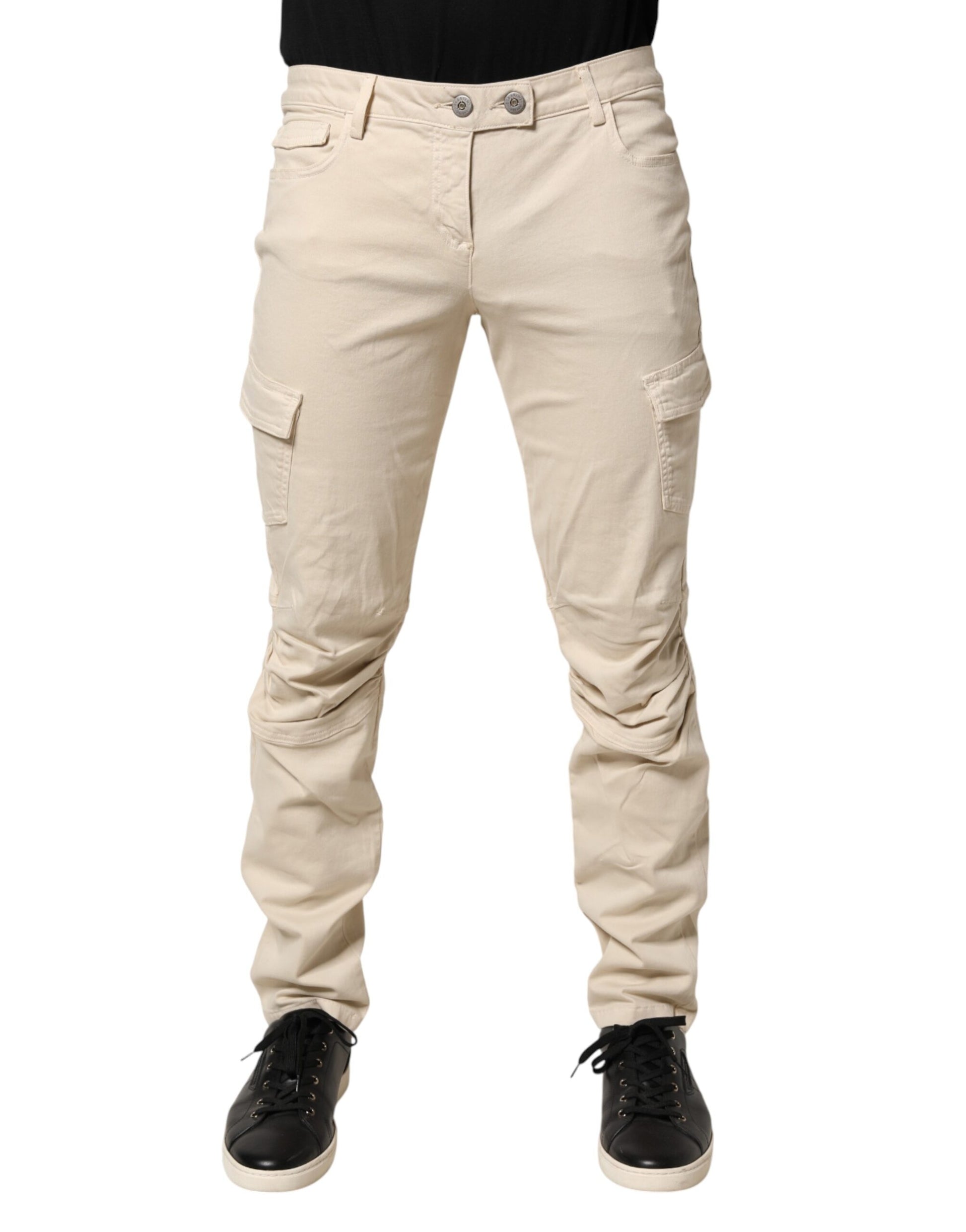 Jean en denim beige Scervino Street coupe skinny taille moyenne pour homme