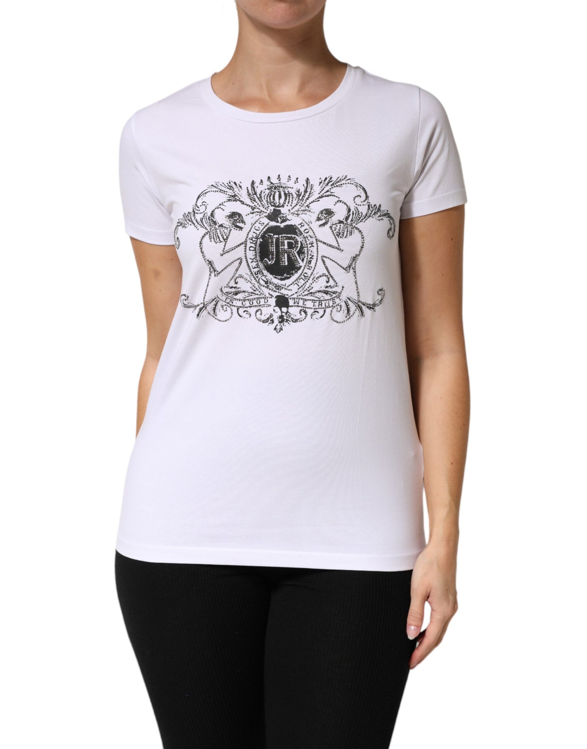 John Richmond White Printed Cotton Stretch Crew Neck T-shirt