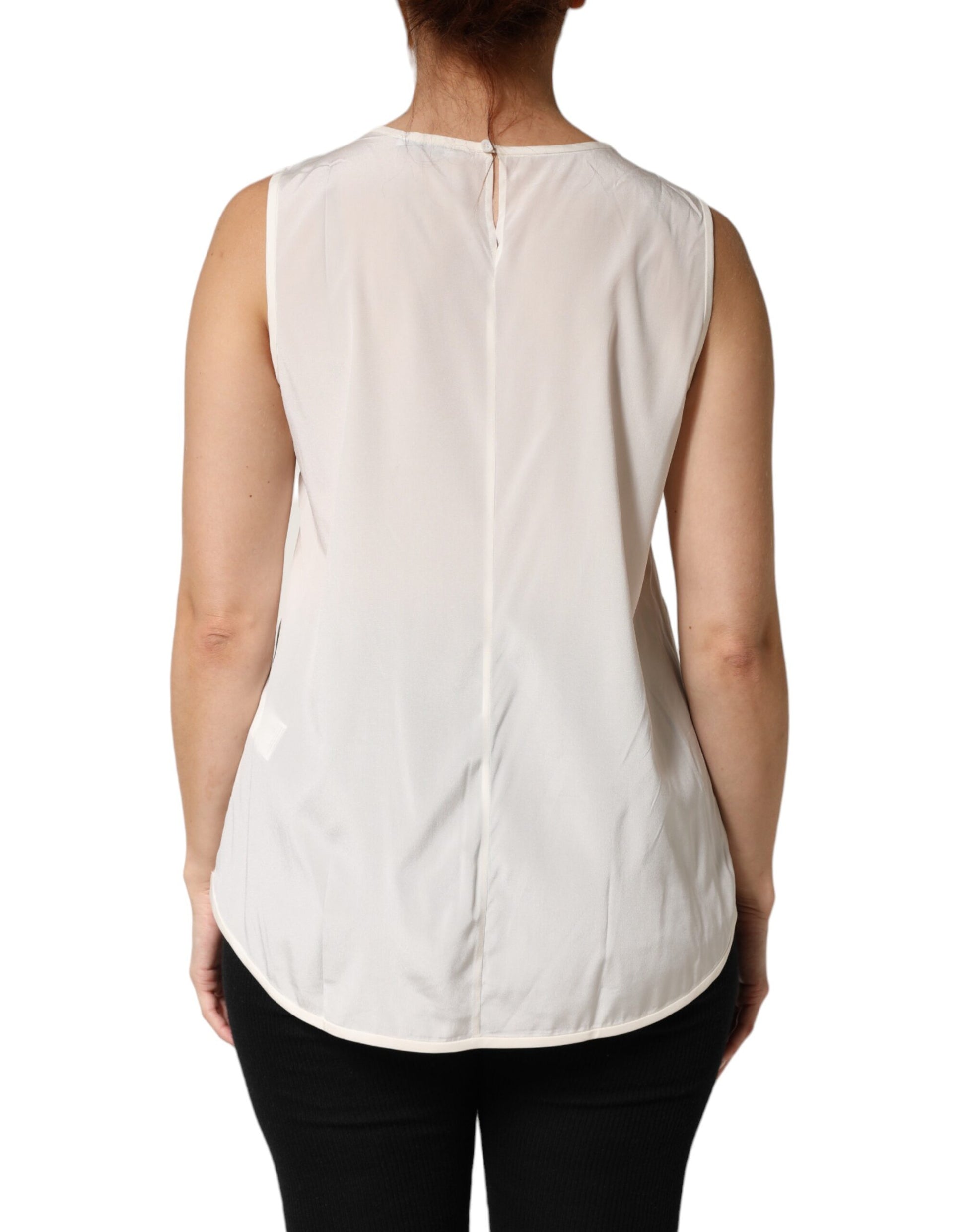 Peserico Off White Silk Stretch Roundneck Sleeveless Tank Top