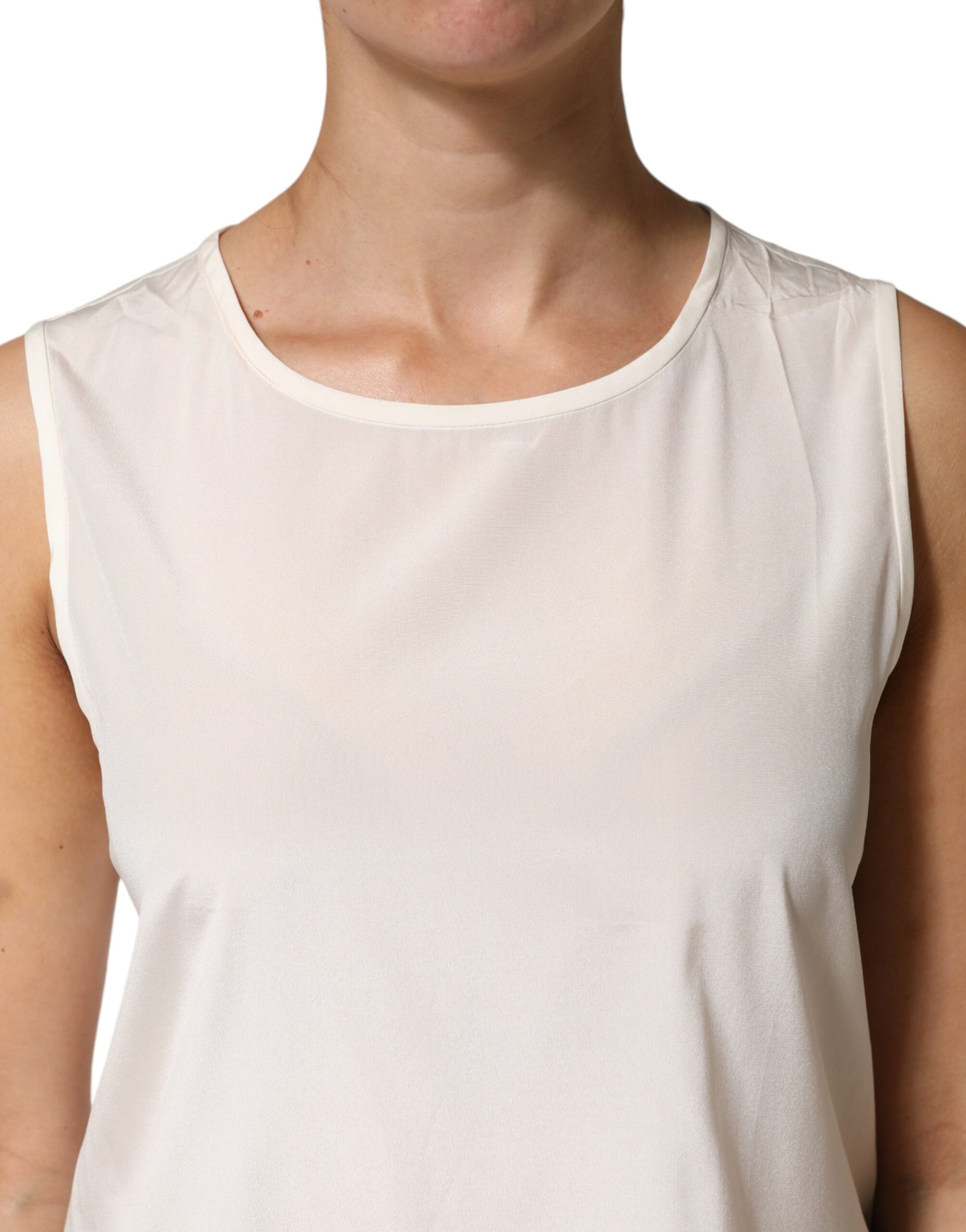 Peserico Off White Silk Stretch Roundneck Sleeveless Tank Top