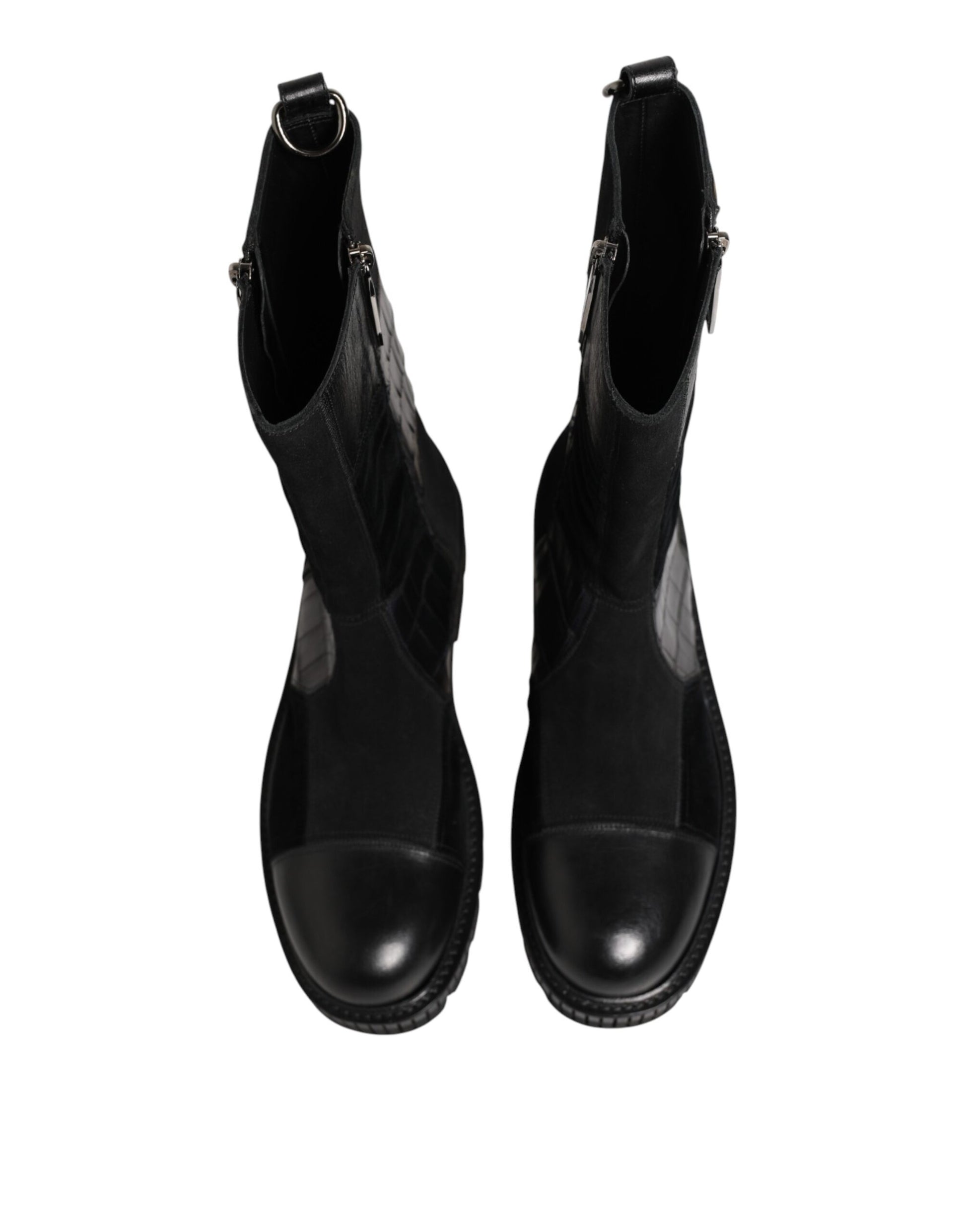 Bottes mi-mollet en cuir noir patchwork Dolce & Gabbana