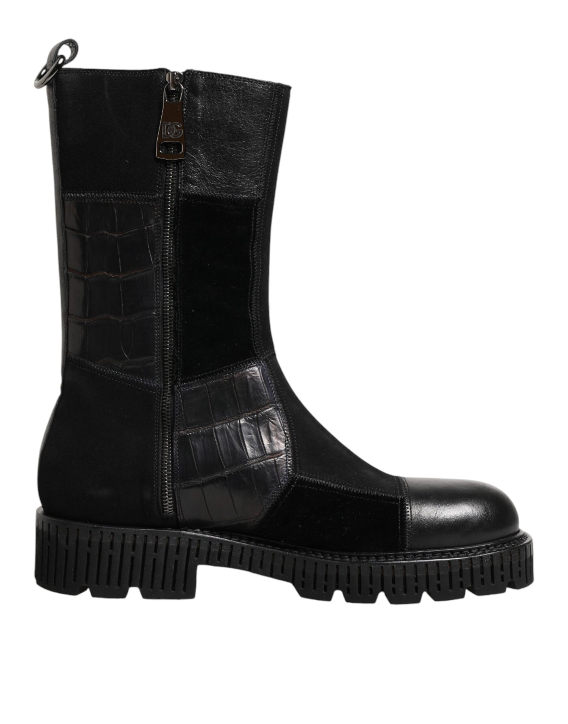 Bottes mi-mollet en cuir noir patchwork Dolce & Gabbana